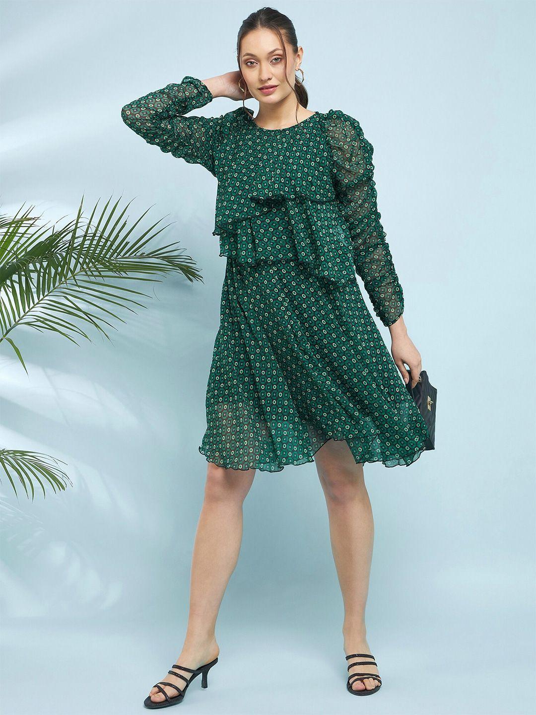 antheaa polka dot print puff sleeve a-line dress