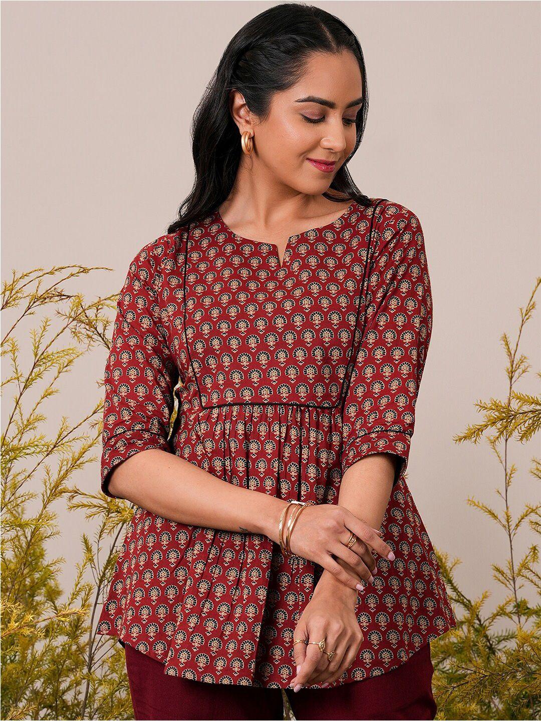 libas floral printed pure cotton pleated kurti