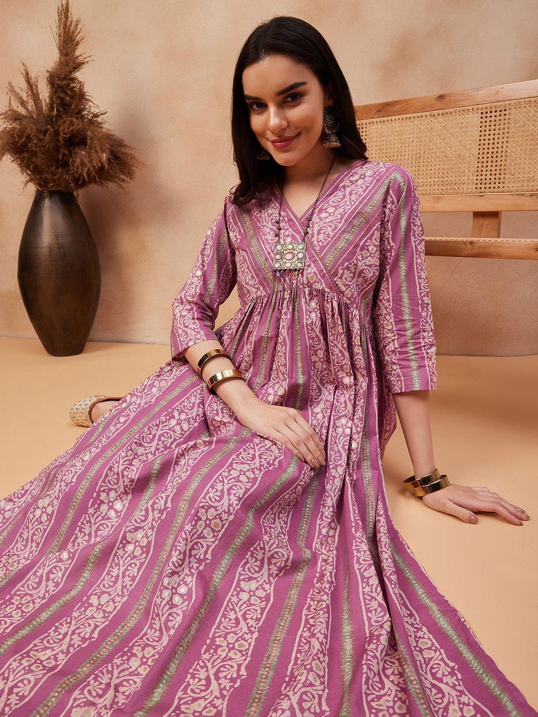 anouk ethnic motifs printed empire chanderi silk kurta with trouser