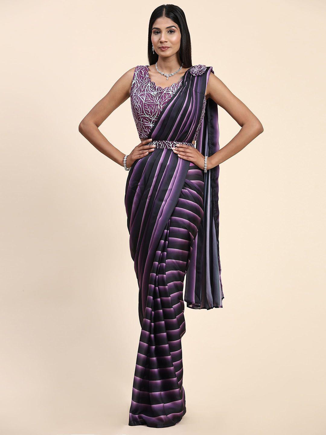 amoha trendz striped ombre sequined satin ready to wear saree