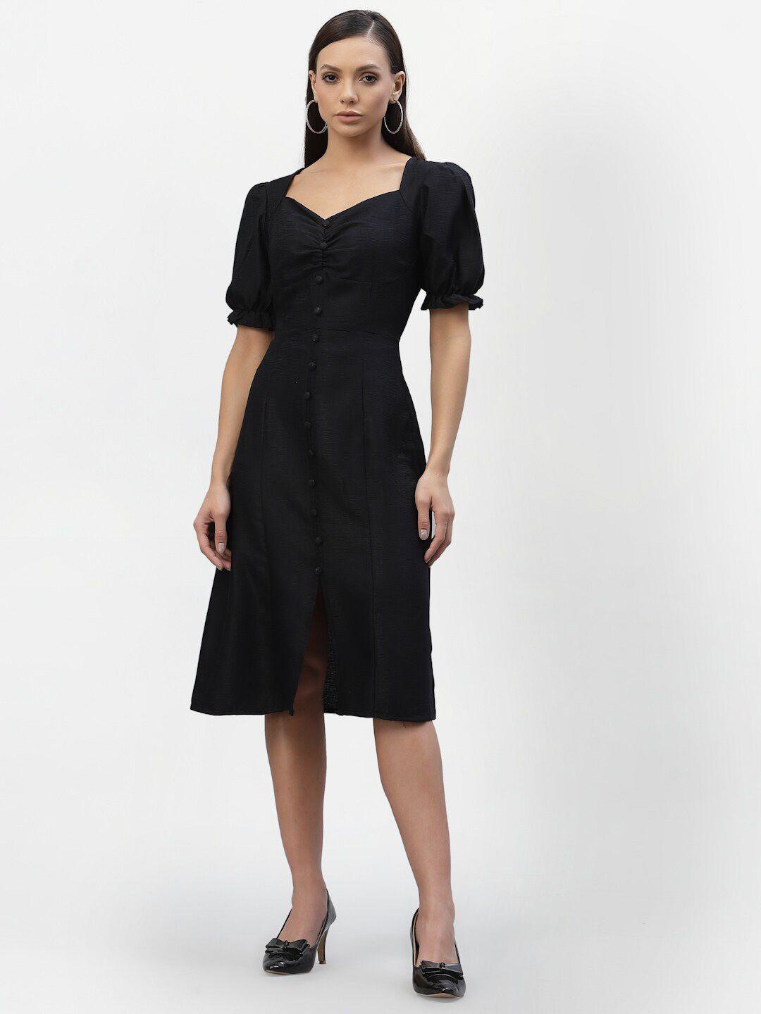 aayu puff sleeve crepe fit & flare dress