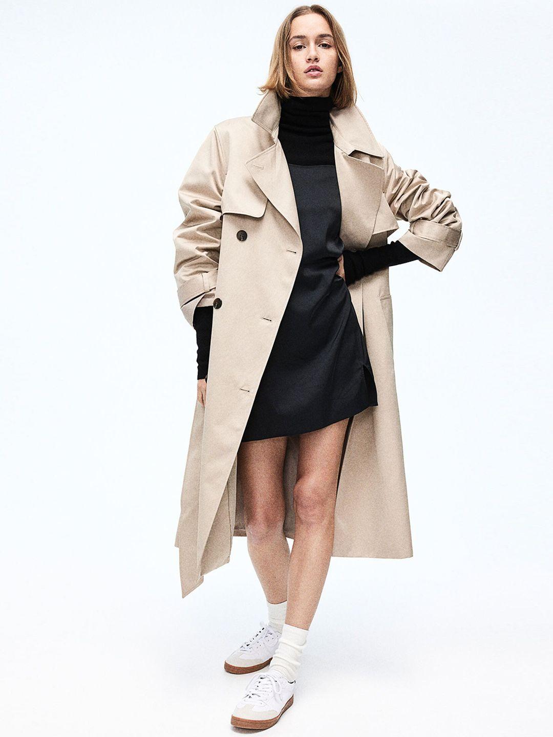 h&m women double-breasted twill trench coat