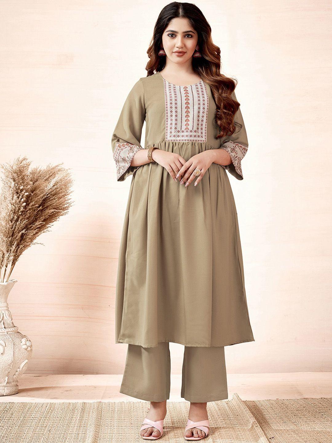 kalini women ethnic motifs printed empire kurta with trousers & with dupatta