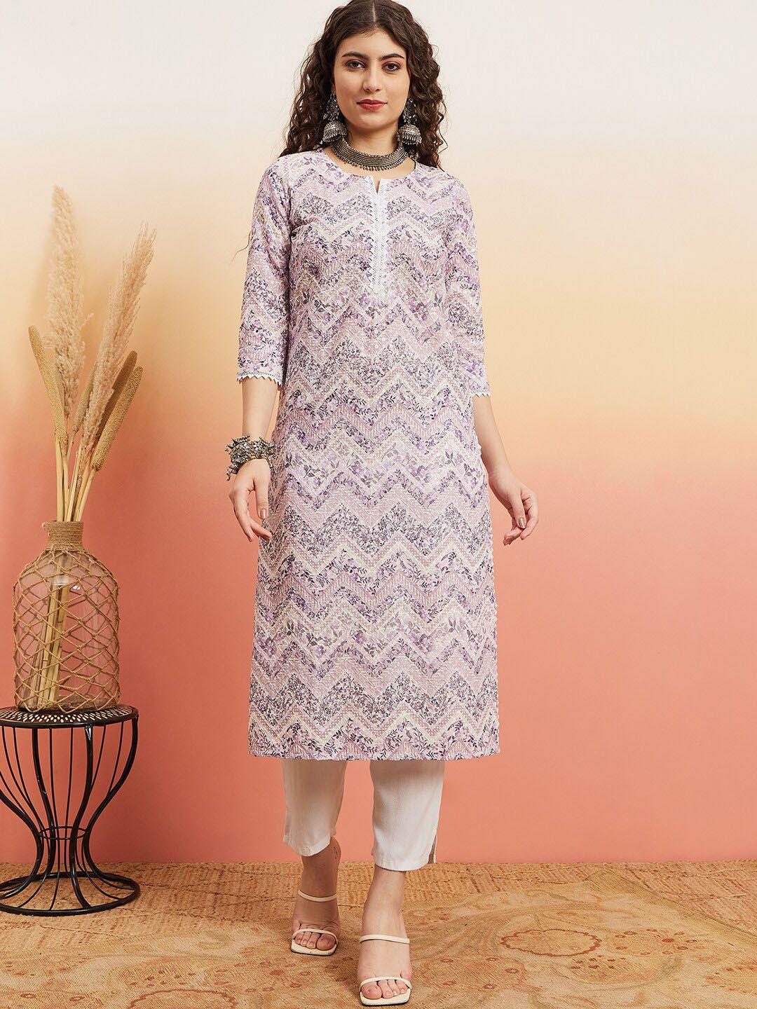 sangria embroidered & printed pure cotton straight kurta