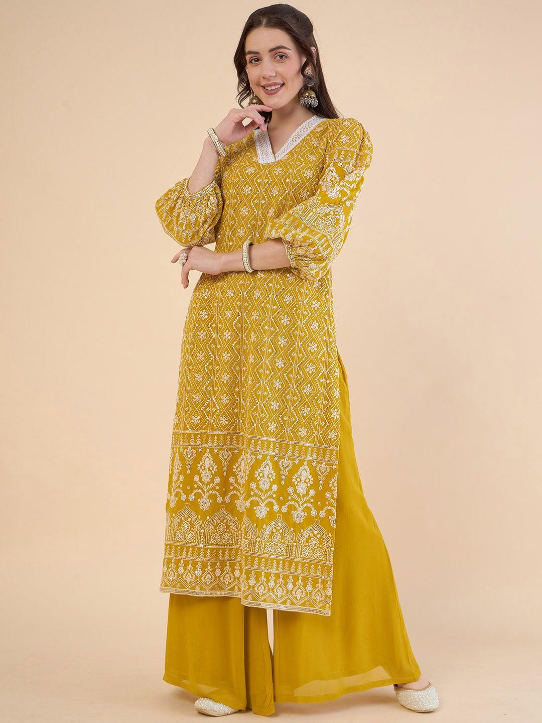 adornia embroidered regular chikankari kurta with palazzos