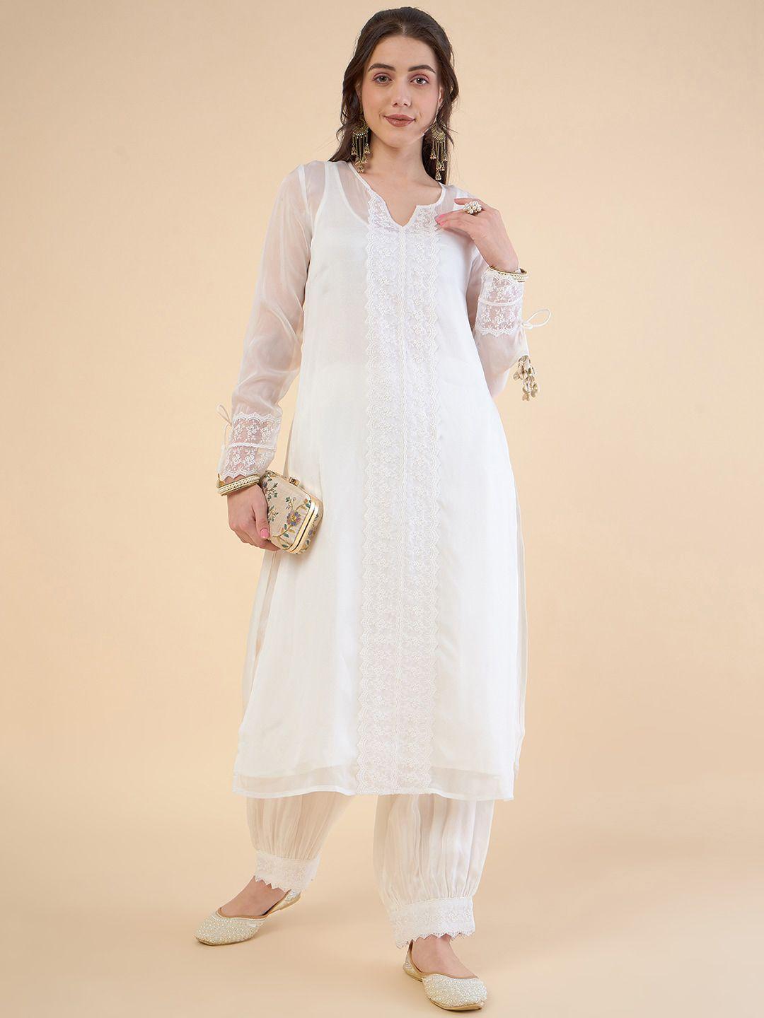 adornia floral embroidered regular thread work kurta with dhoti pants