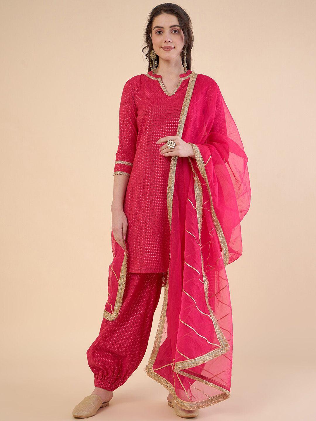 adornia regular chanderi silk kurta with salwar & with dupatta