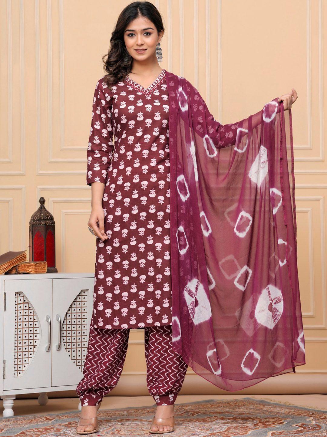 glider girl women floral regular thread work pure cotton kurta with trousers & with dupatta