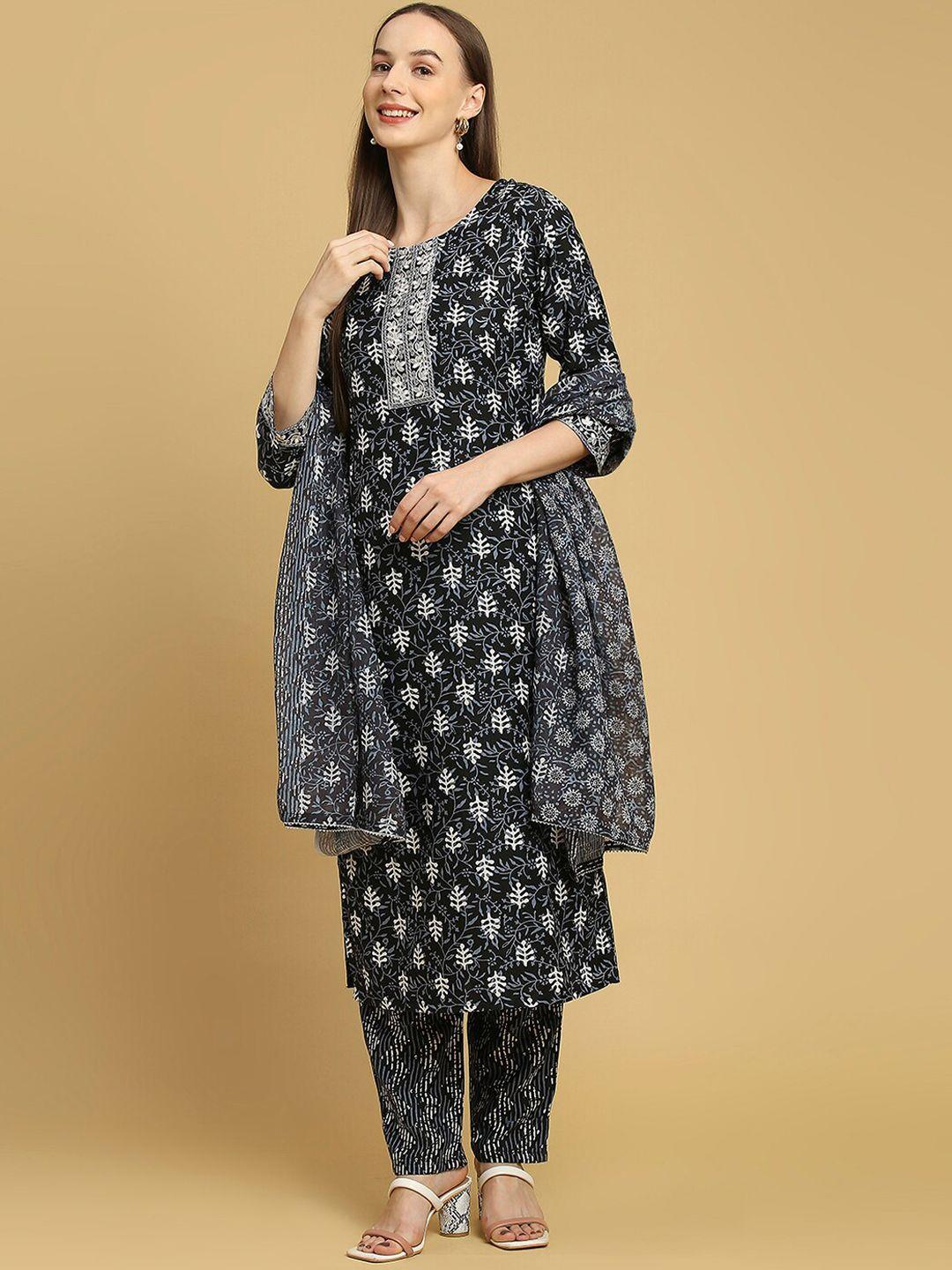 kalini women ethnic motifs printed regular kurta with trousers & with dupatta