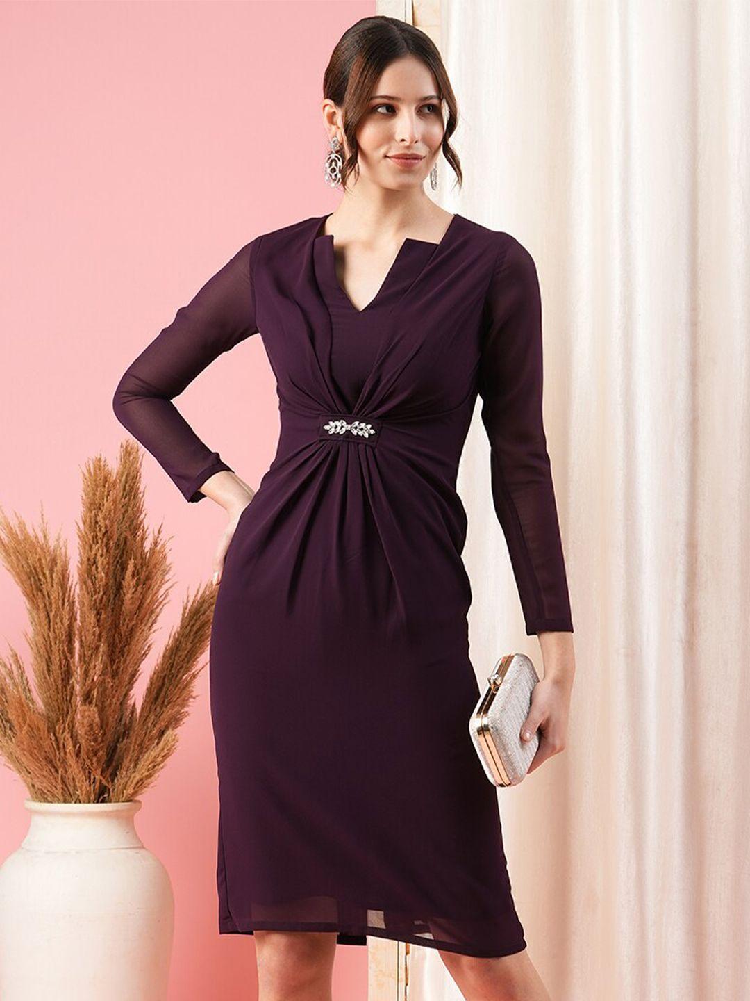 mish long sleeves v-neck georgette sheath dress