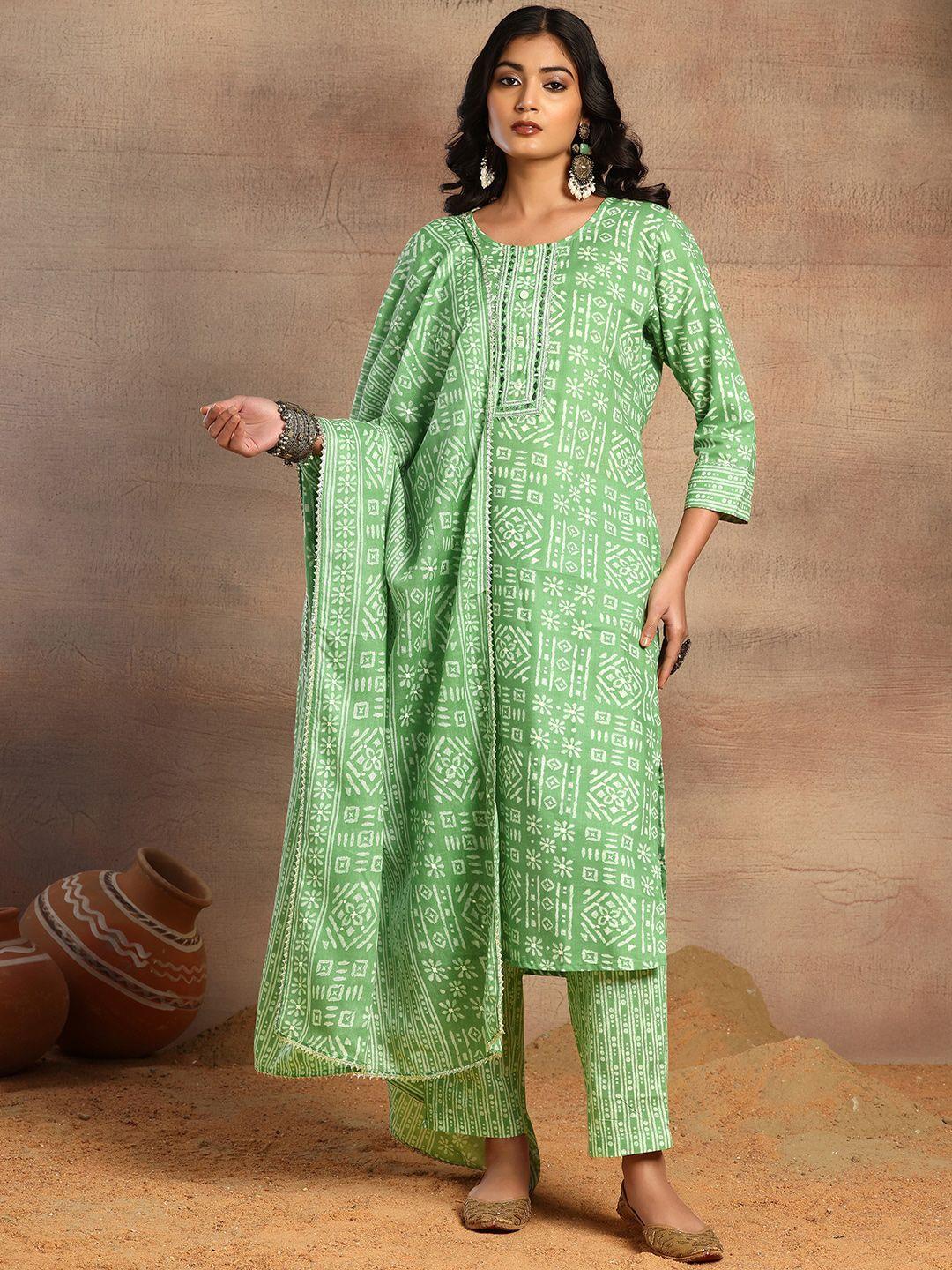 rang by indya women floral printed regular pure cotton kurta with trousers & with dupatta