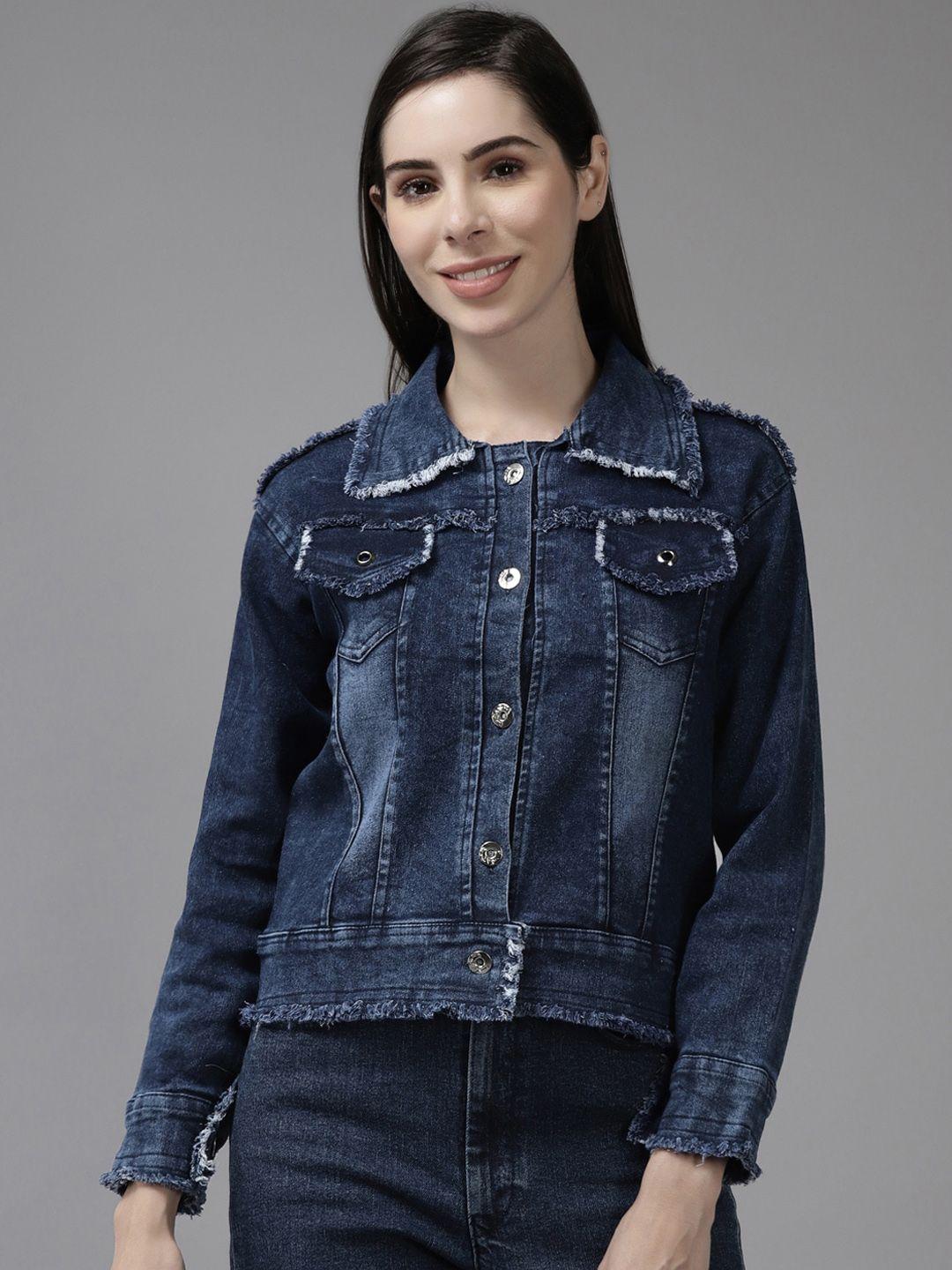 baesd women washed windcheater crop denim jacket