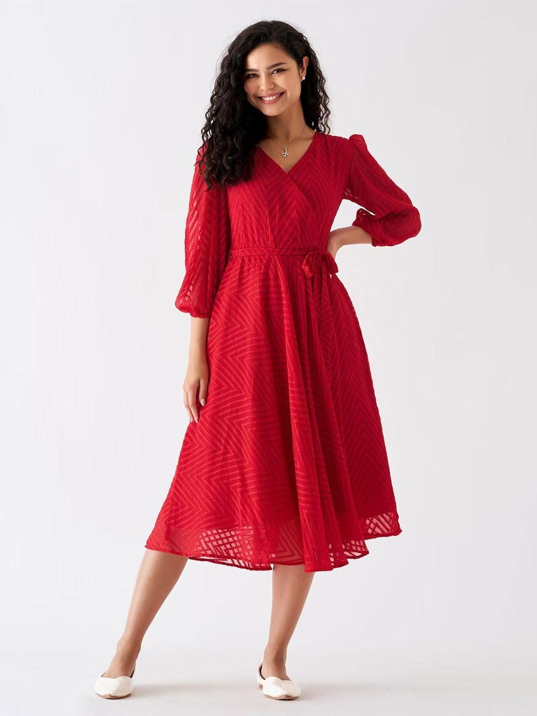 sidyal puff sleeve georgette midi dress