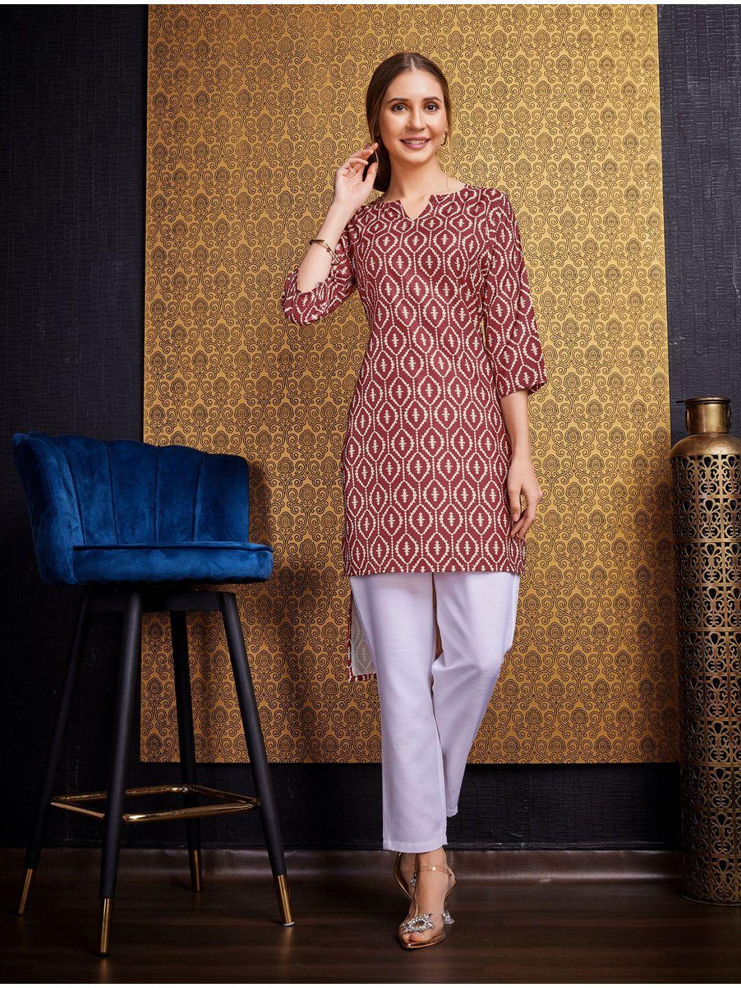 kalini floral printed v-neck pure crepe kurti