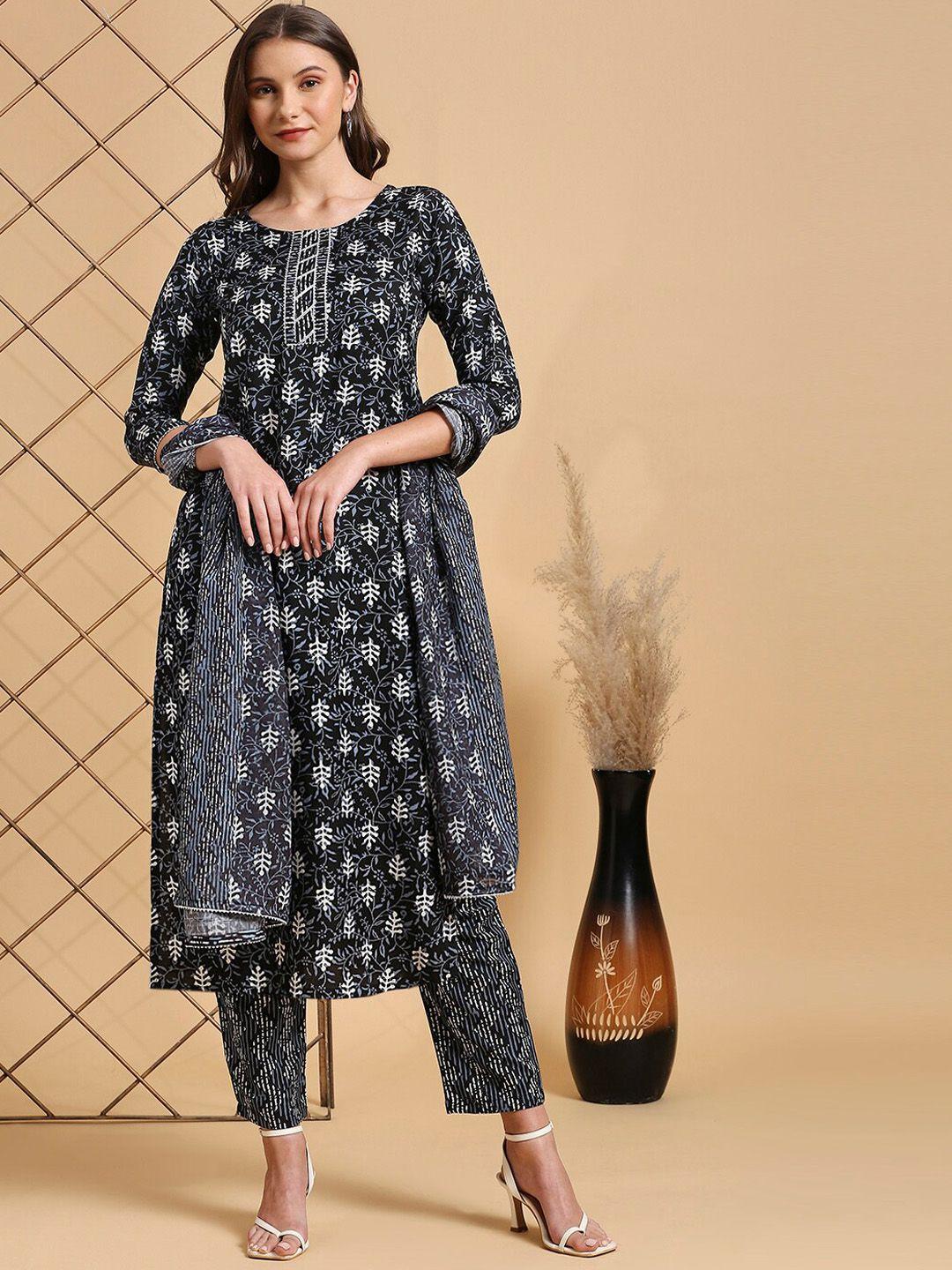 kalini women ethnic motifs printed regular kurta with trousers & with dupatta