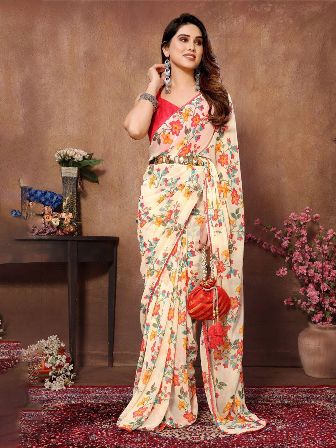 teeya creation floral printed gotta patti pure georgette ready to wear saree