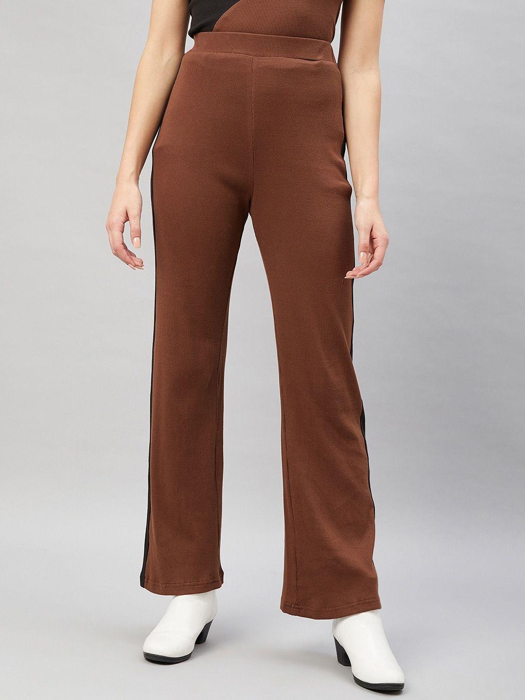 orchid hues women flared high-rise ribbed trousers