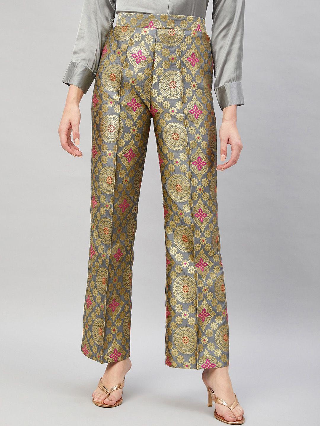 orchid hues women ethnic motifs printed flared high-rise trousers