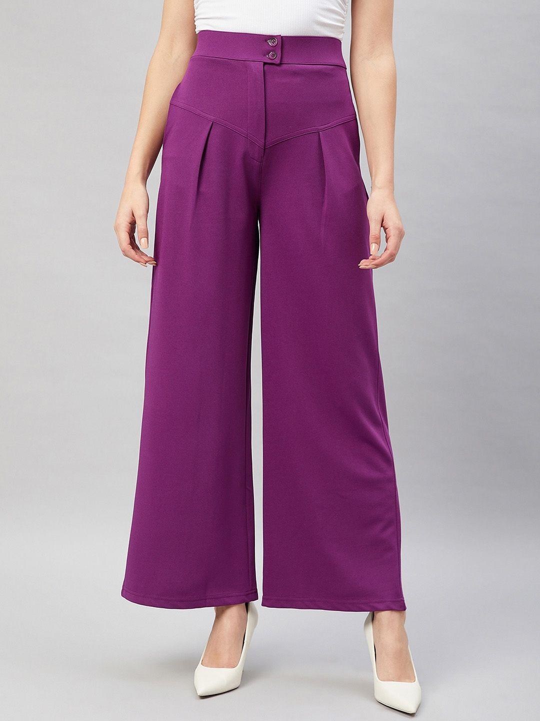 orchid hues women flared high-rise pleated trousers