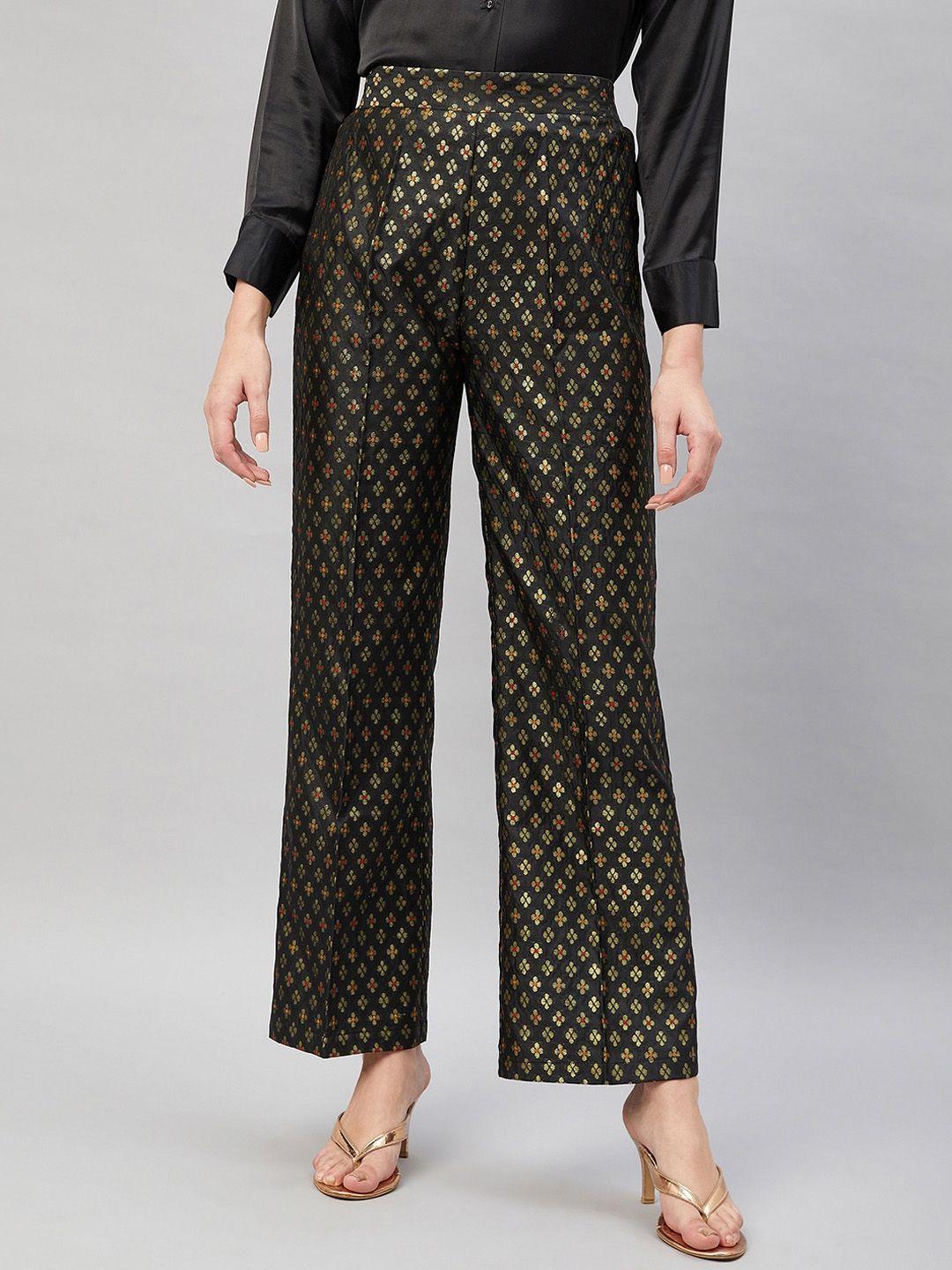 orchid hues women floral printed flared high-rise trousers