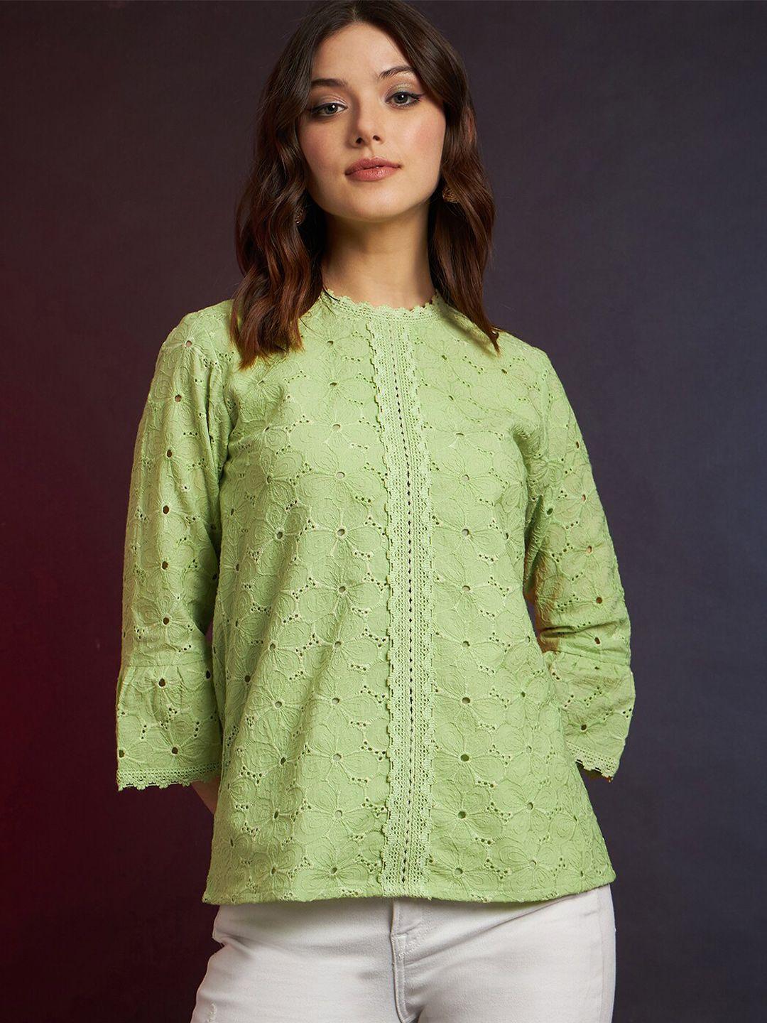 dressberry bell sleeve cotton schiffli top