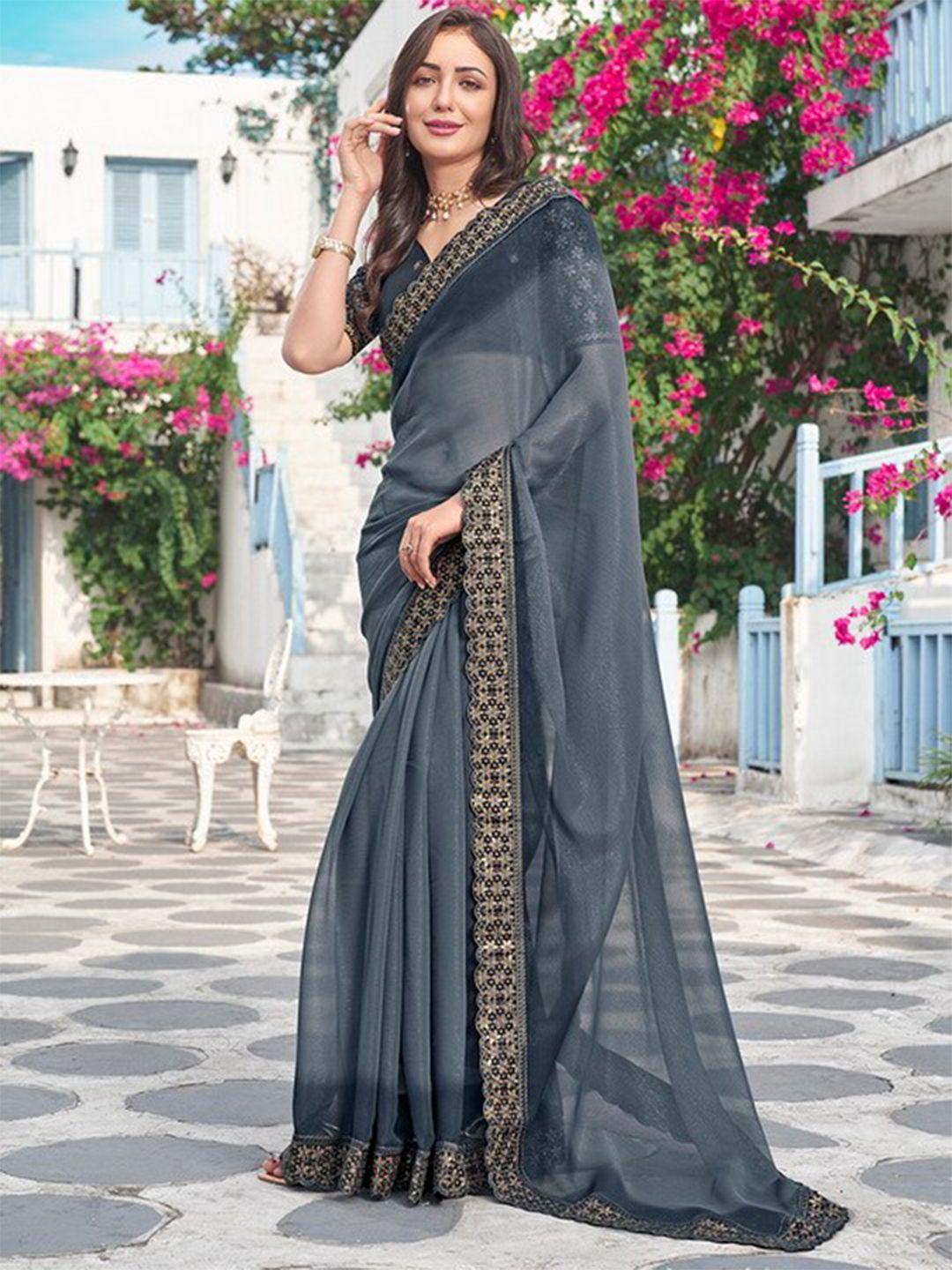 mitera embroidered embellished pure chiffon saree