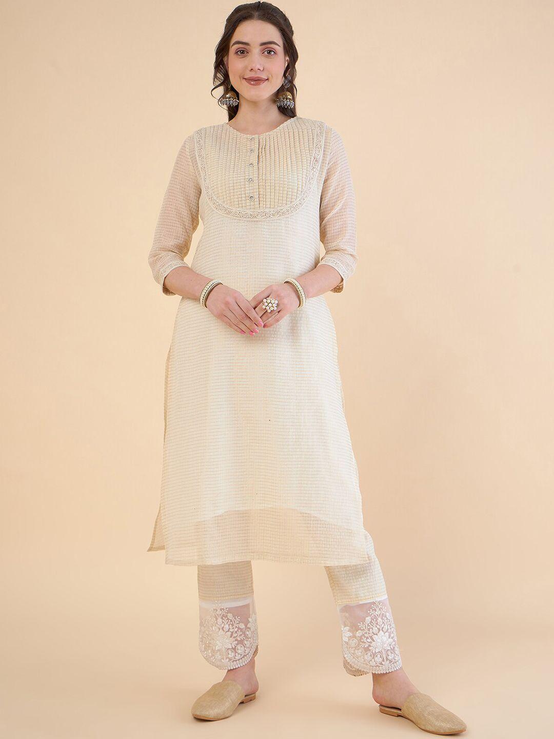 adornia women regular chanderi cotton kurta with trousers