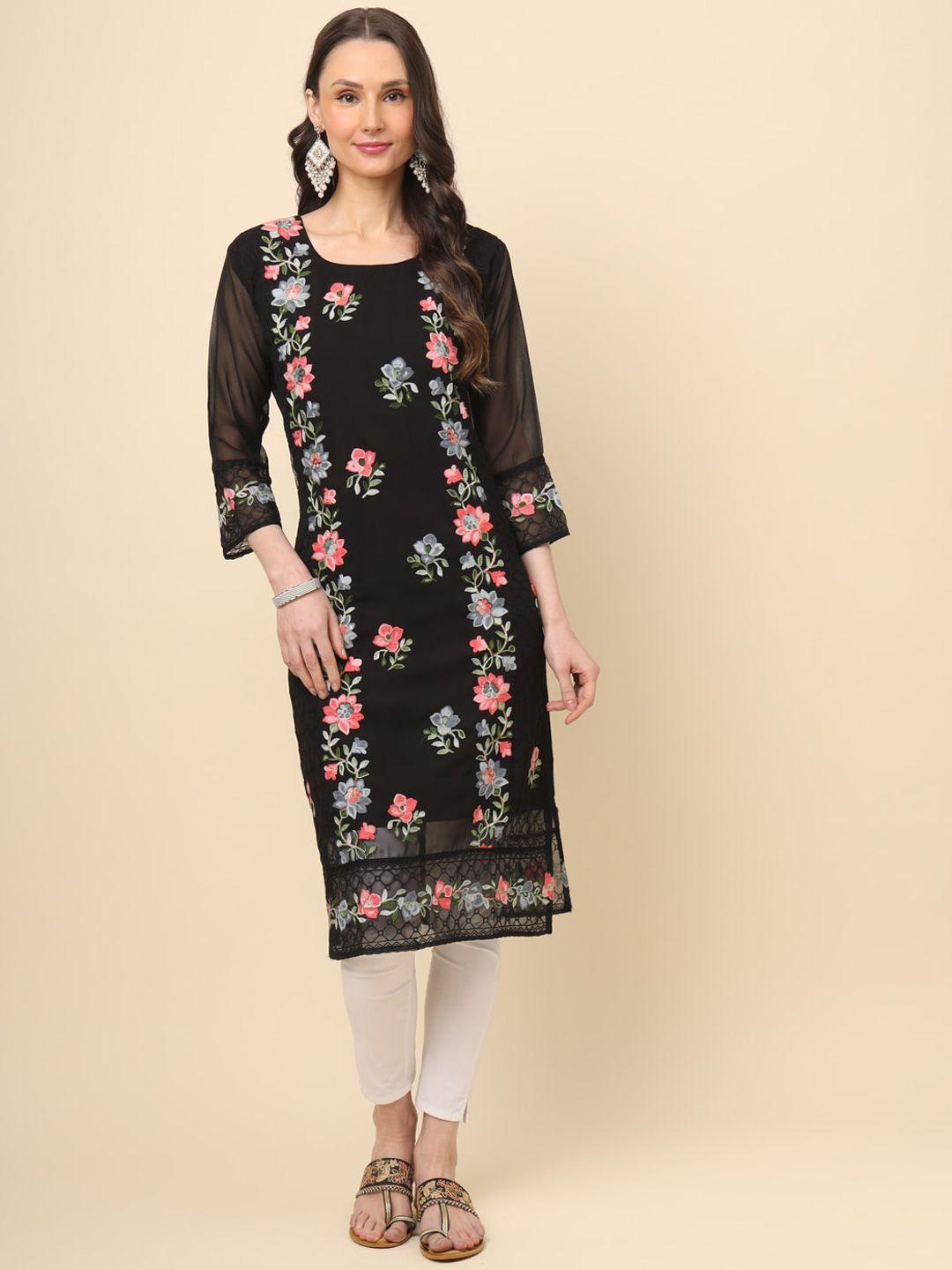 here&now women floral embroidered sequinned floral georgette kurta