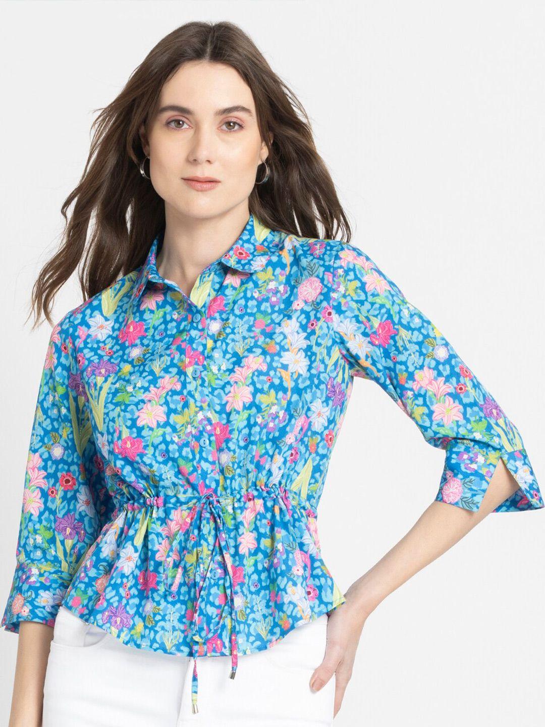 shaye floral printed spread collar three-quarter sleeves casual shirt