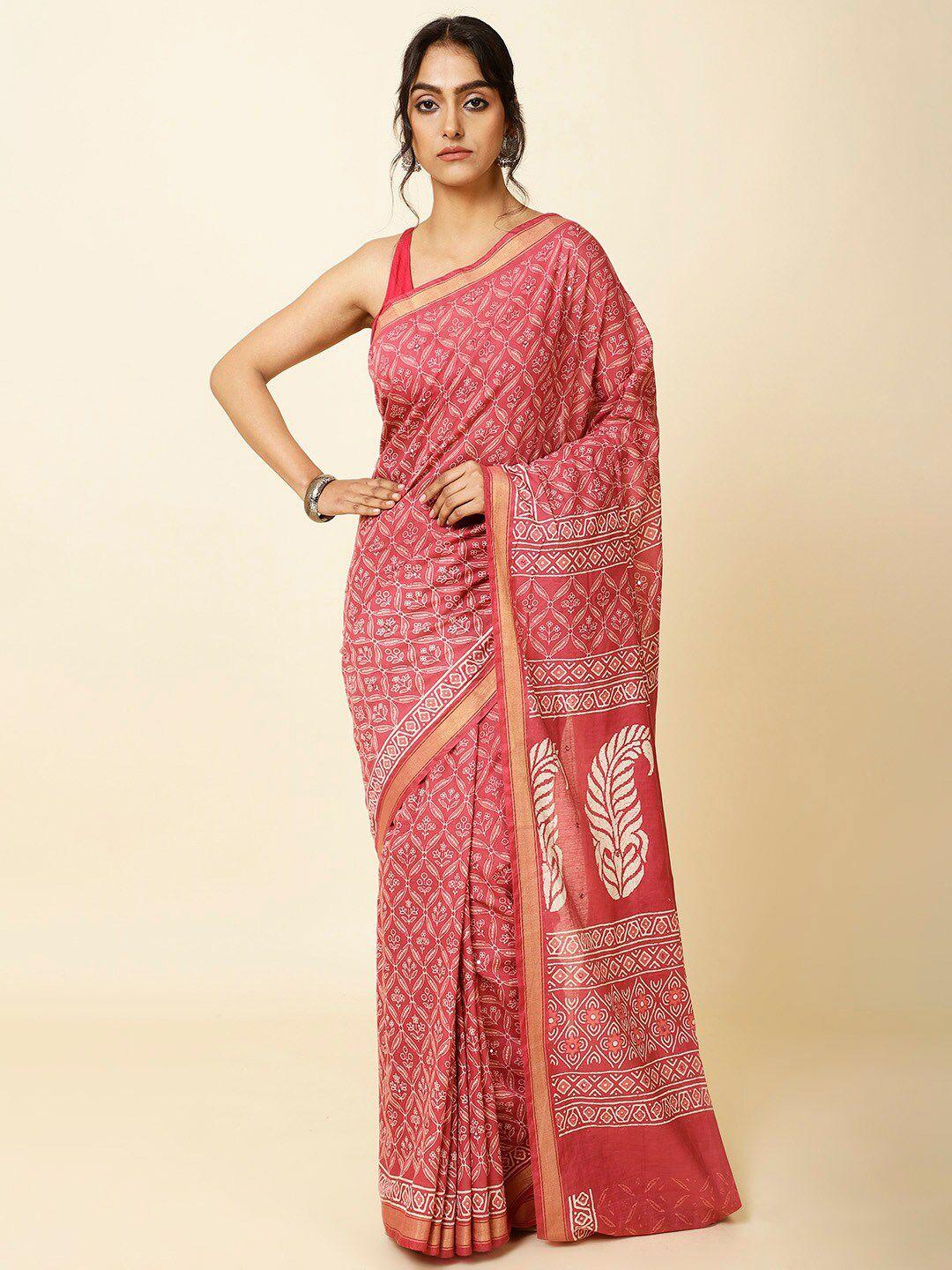 meena bazaar floral printed zari saree