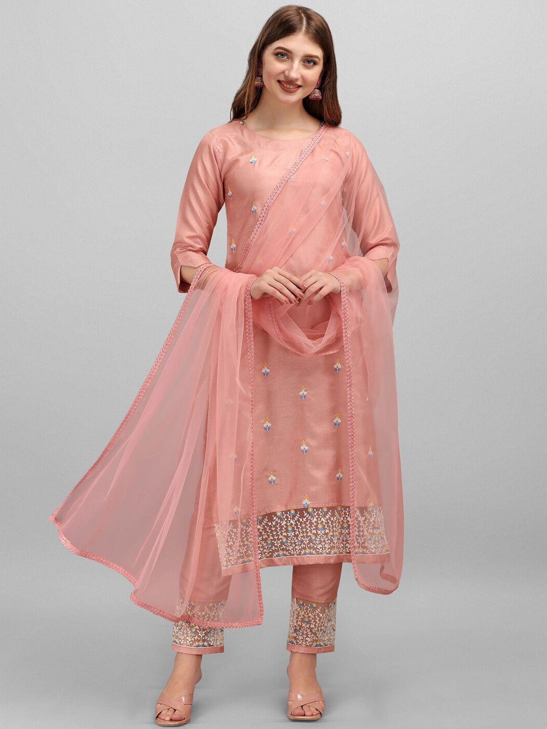 hinayat fashion women floral embroidered regular thread work kurta with trousers & with dupatta