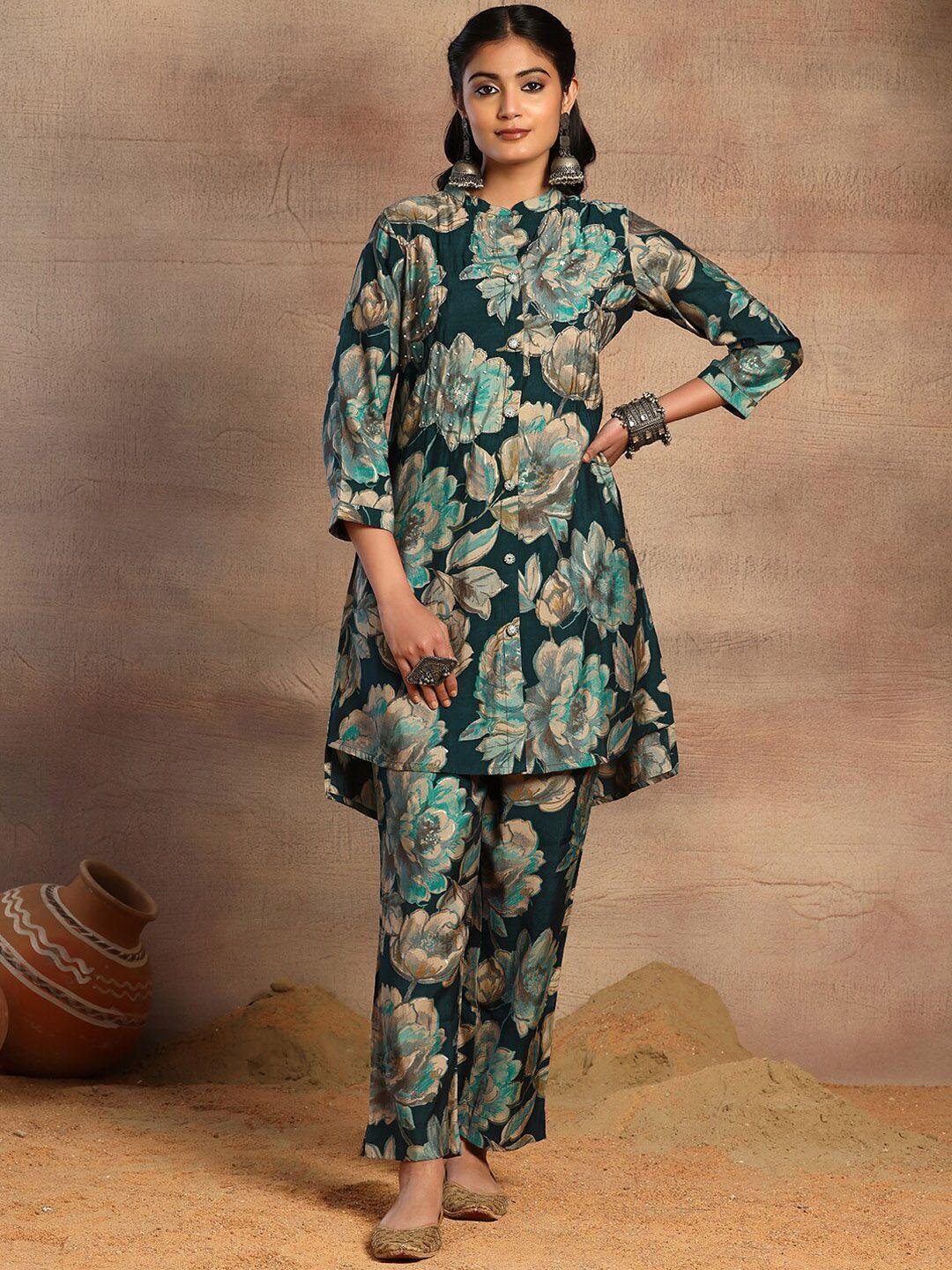 rang by indya women printed angrakha gotta patti chanderi silk kurta with trousers & with dupatta