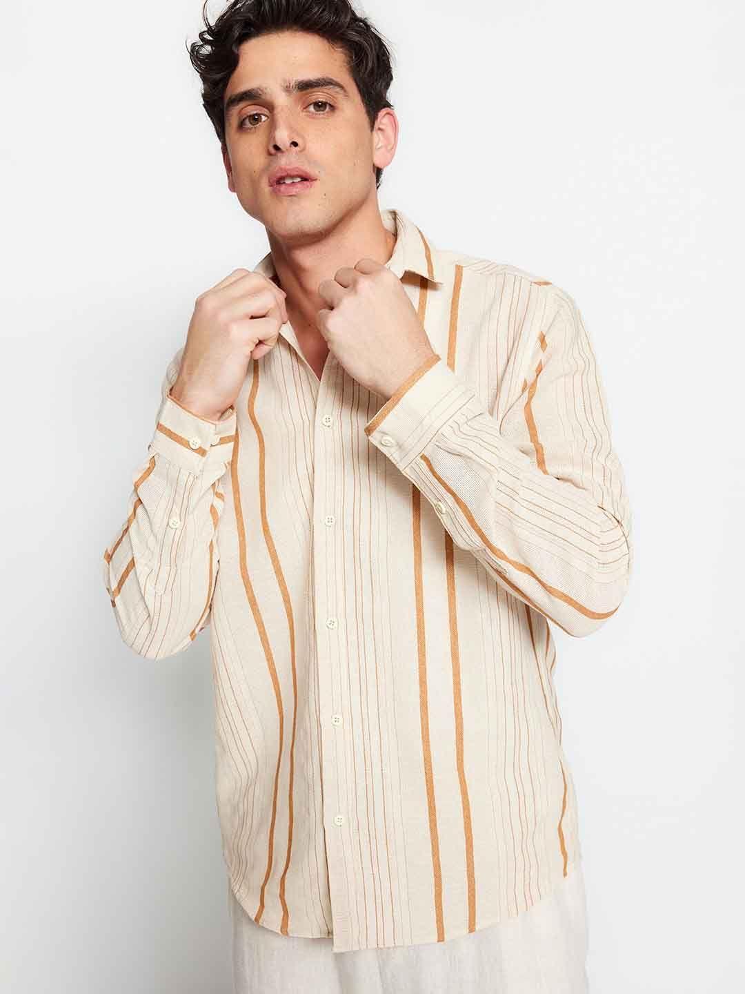 trendyol striped spread collar long sleeves casual shirt