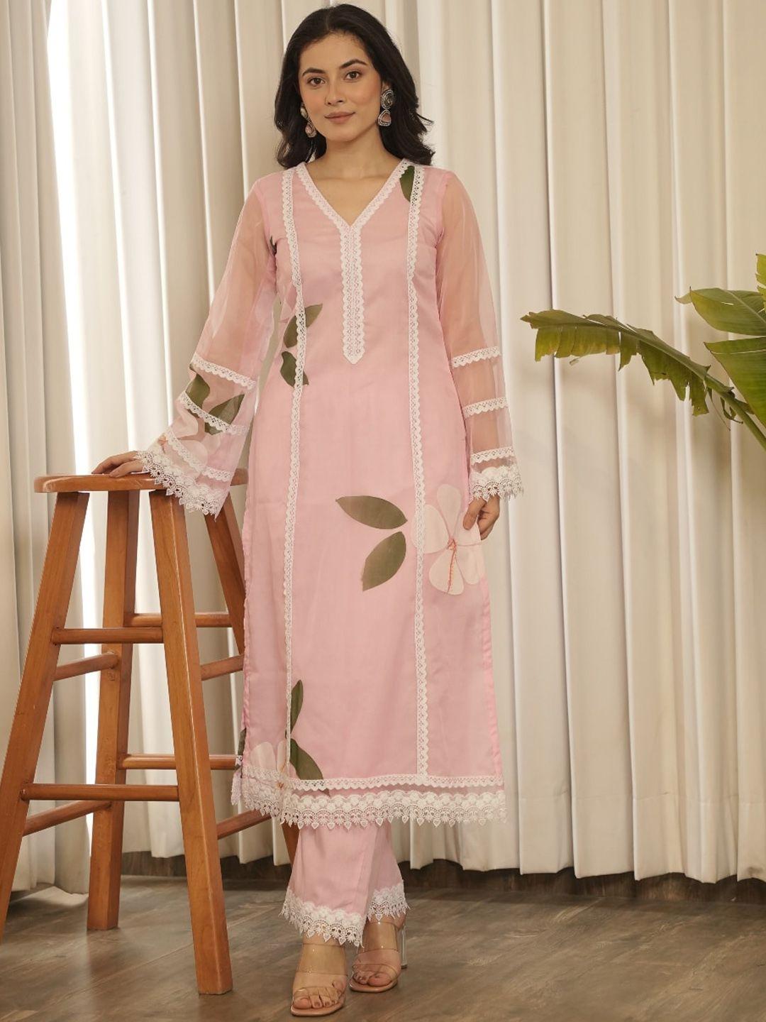 onewe women floral regular kurta with trousers & with dupatta