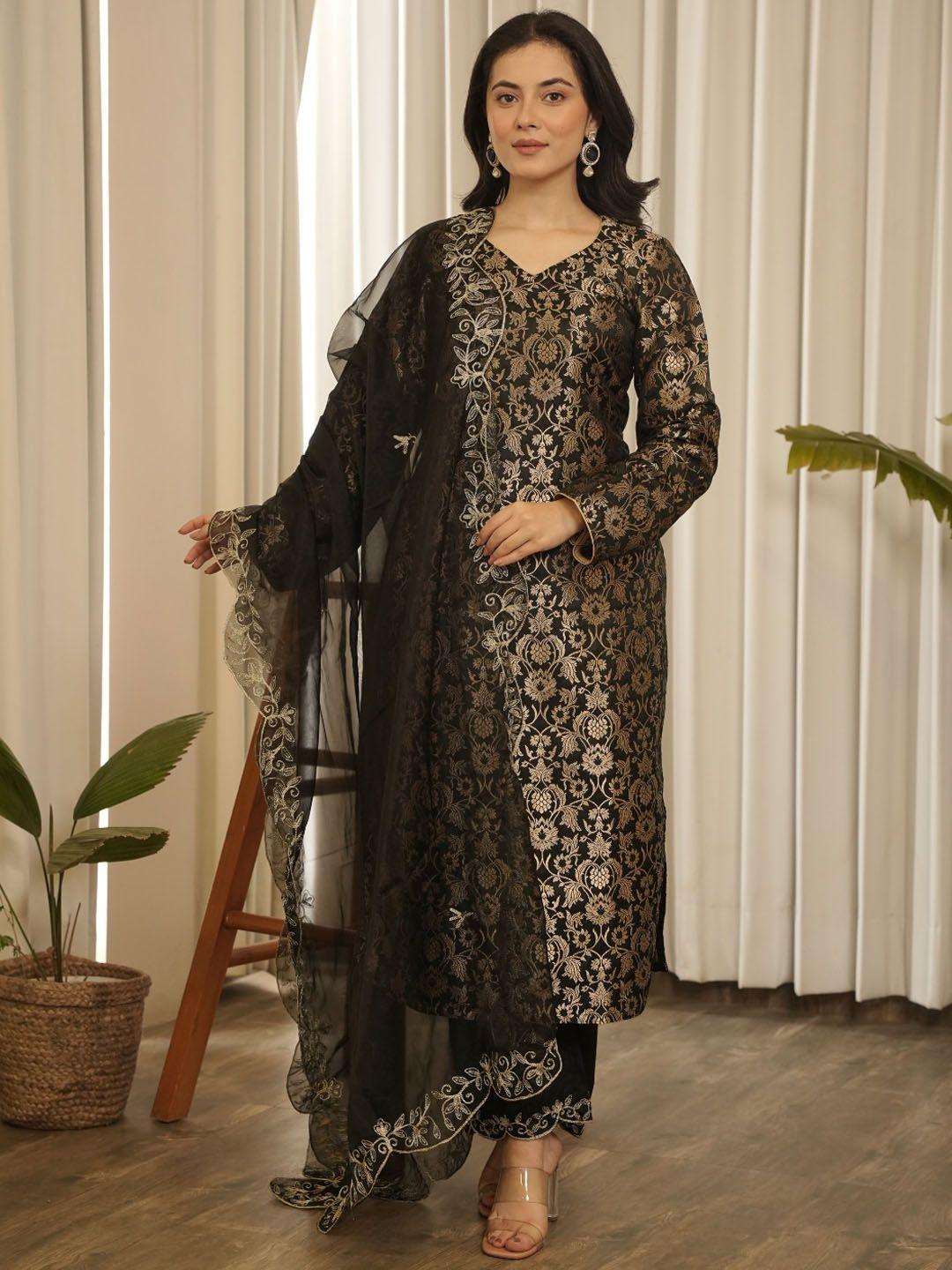 onewe women floral regular kurta with trousers & with dupatta