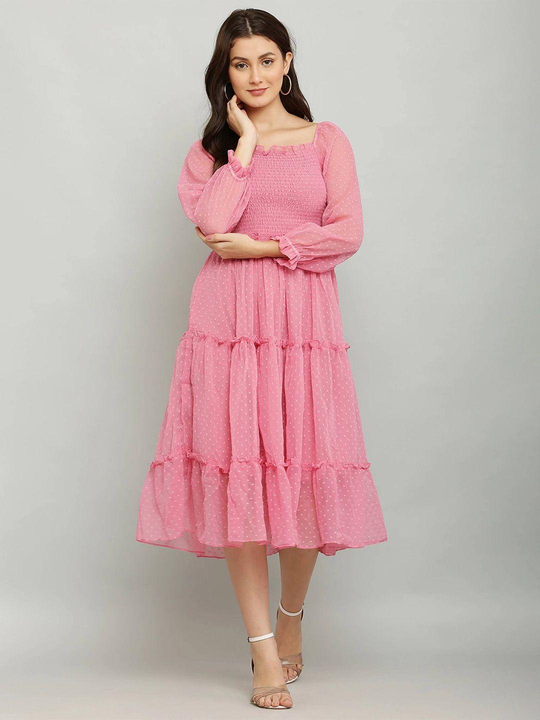 deklook puff sleeve georgette fit & flare midi dress