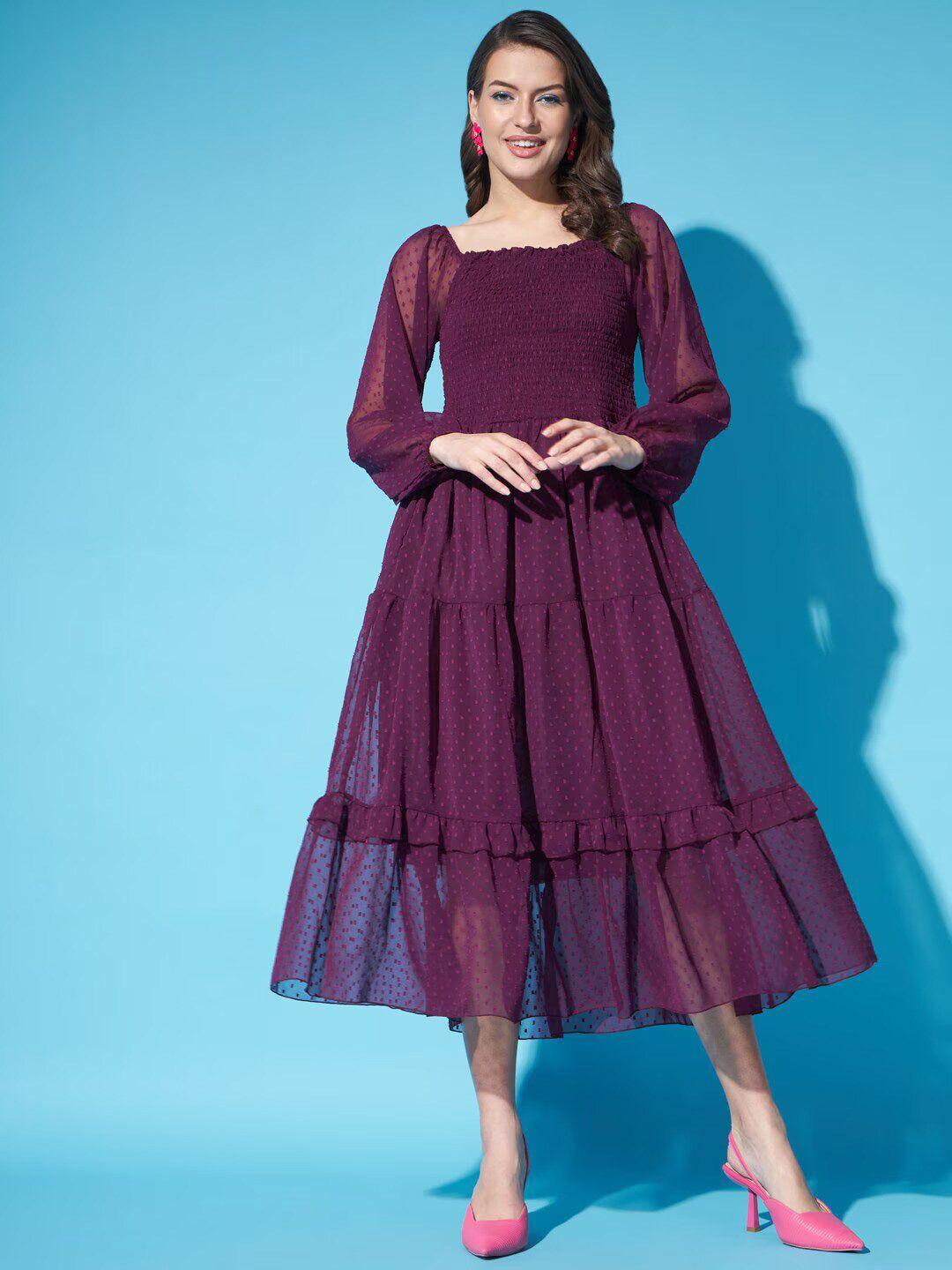 deklook puff sleeve georgette fit & flare midi dress