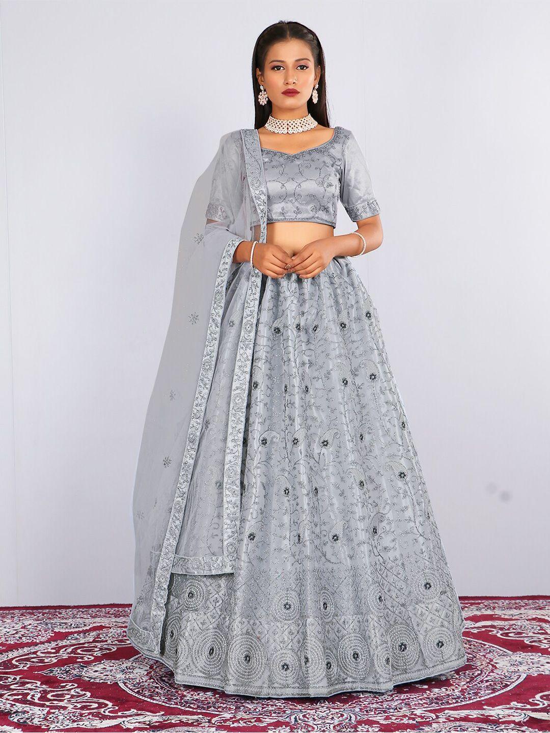 halfsaree studio embroidered semi-stitched lehenga & unstitched blouse with dupatta