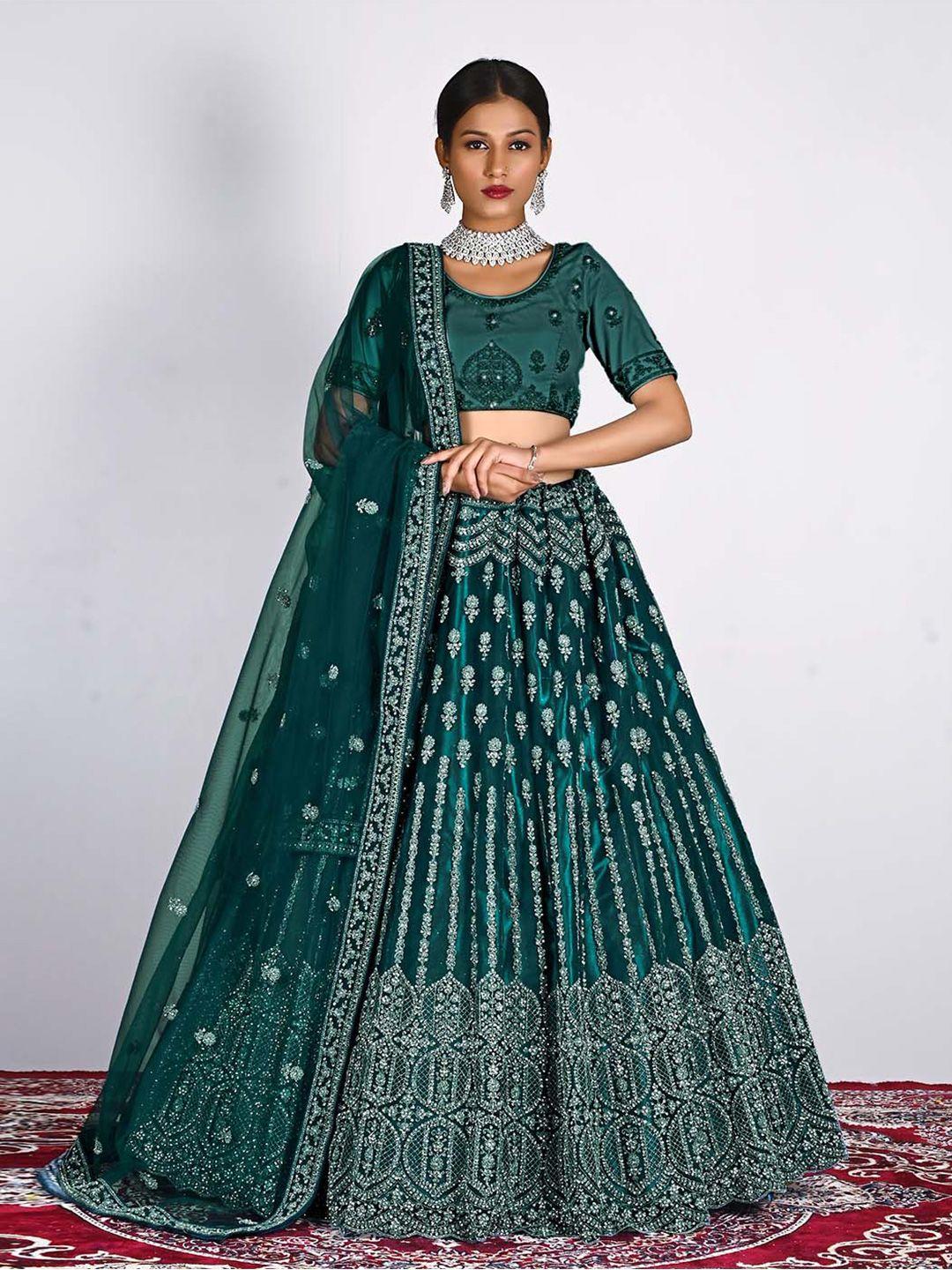 halfsaree studio embroidered semi-stitched lehenga & unstitched blouse with dupatta