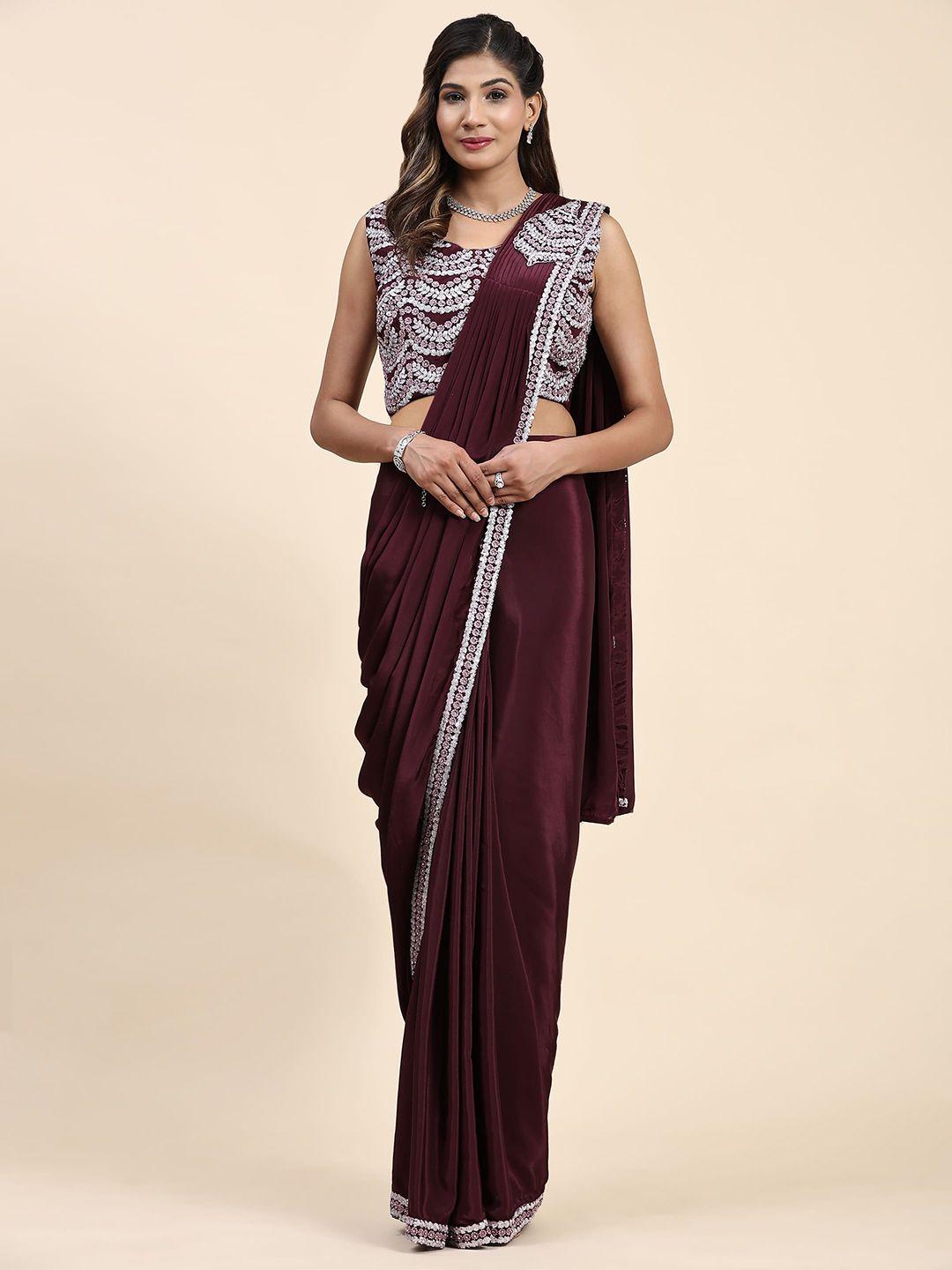 amoha trendz embroidered satin saree