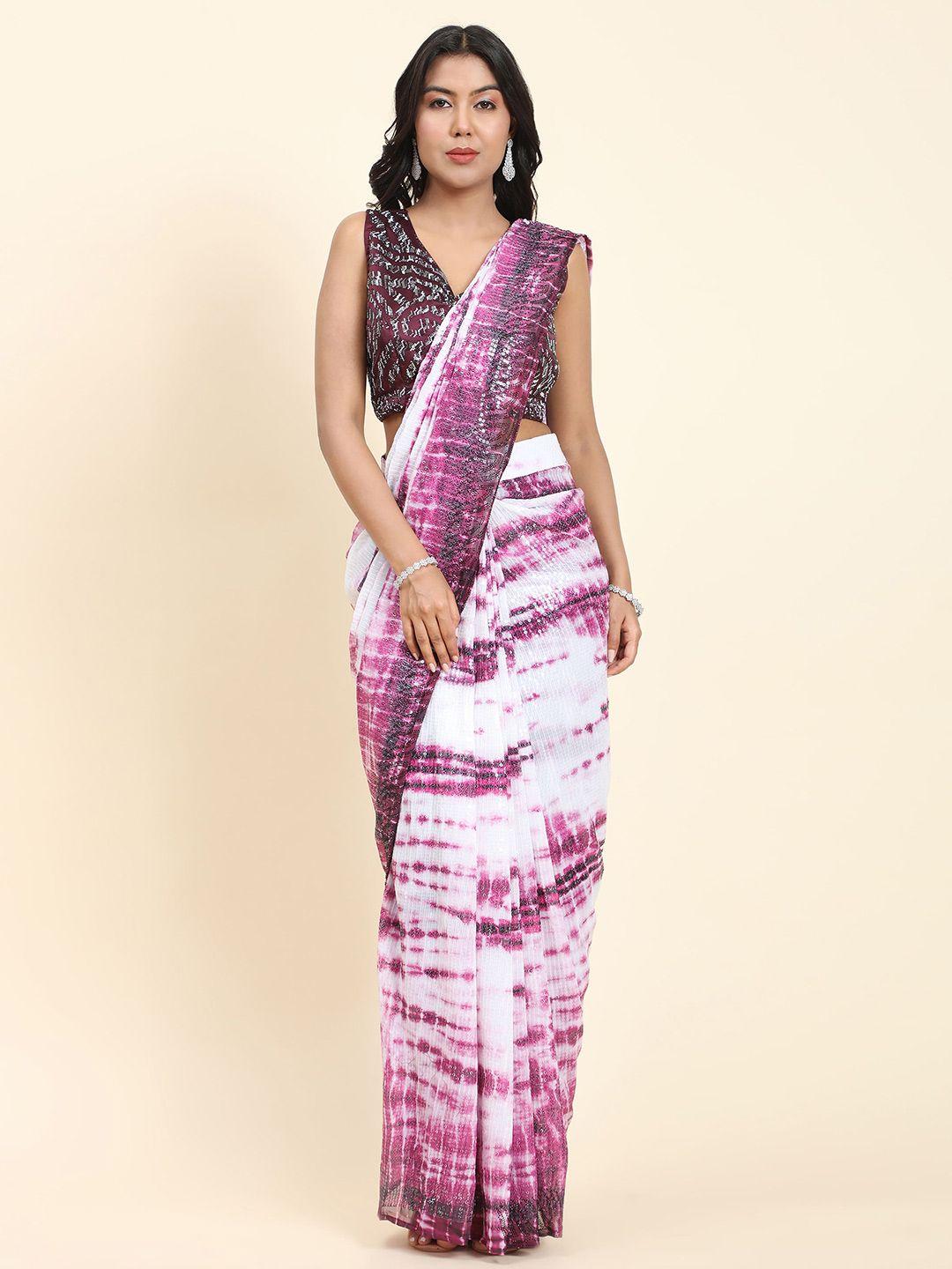 amoha trendz tie and dye beads and stones poly georgette saree