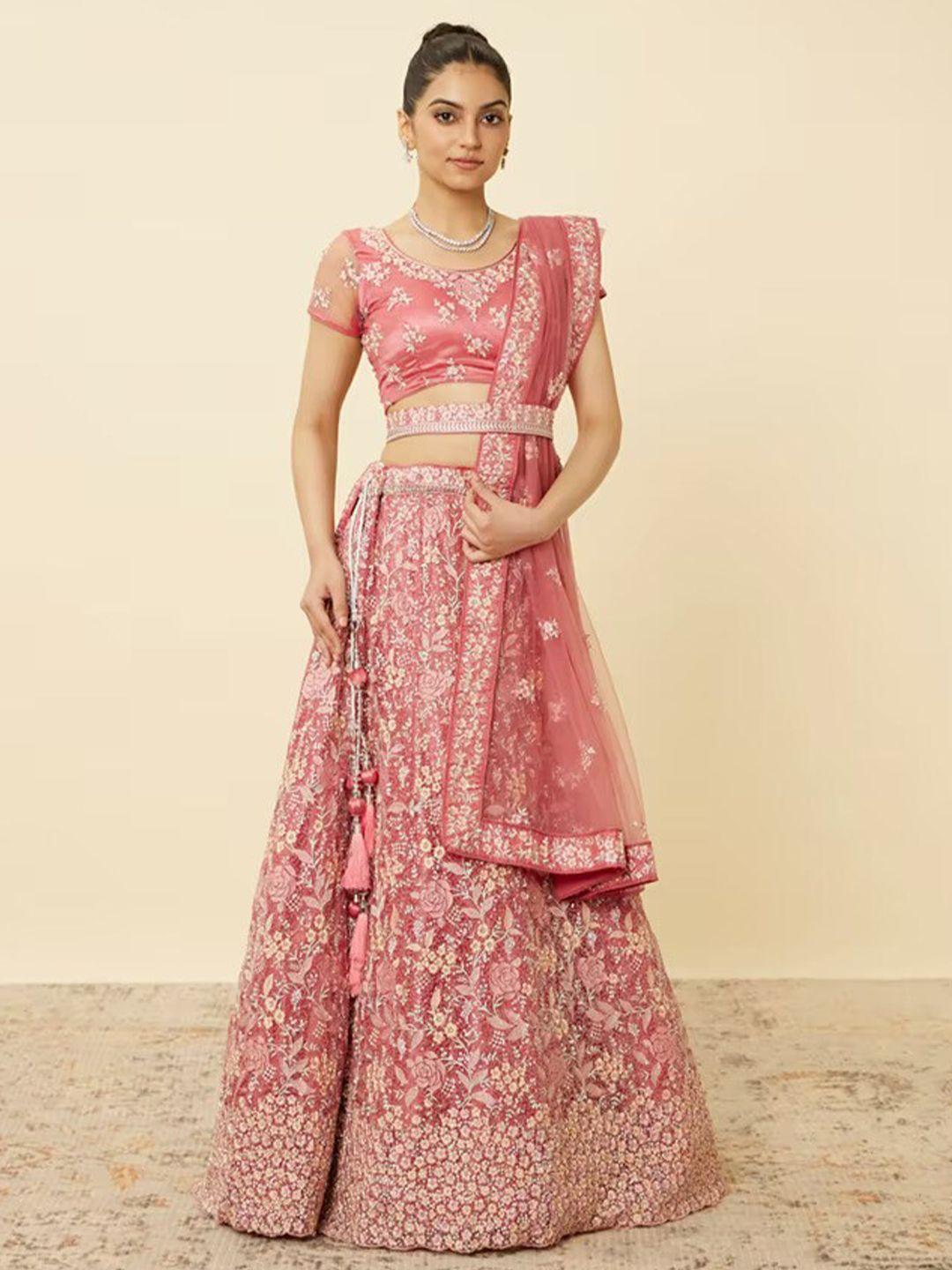 kalini embroidered semi-stitched lehenga & unstitched blouse with dupatta