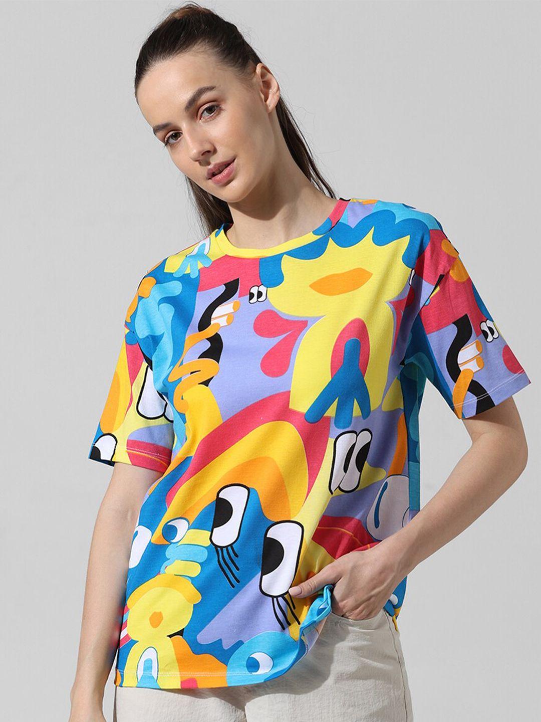 only abstract printed round neck oversized pure cotton t-shirt