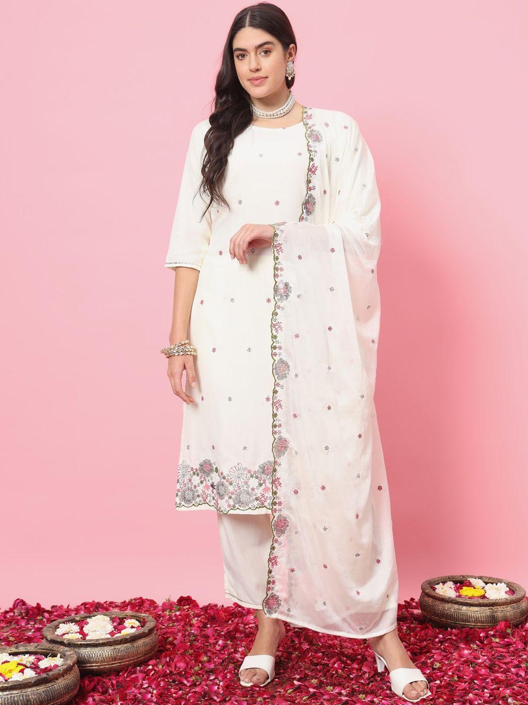 vredevogel floral embroidered sequinned straight kurta with trousers & dupatta