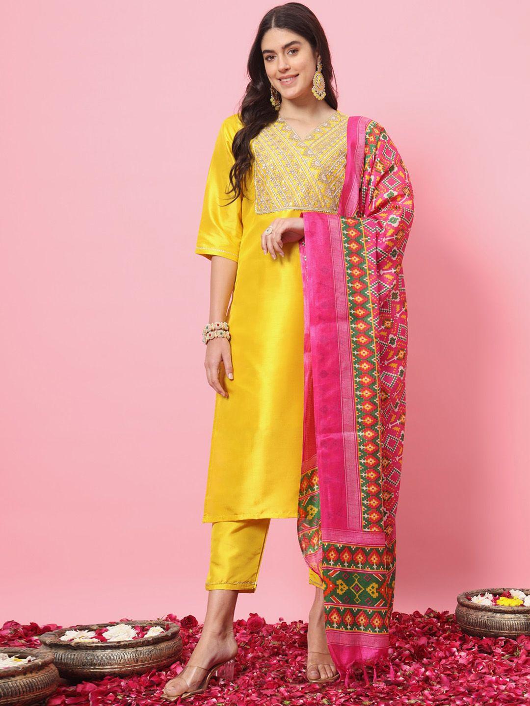 vredevogel floral embroidered thread work straight kurta with trousers & dupatta