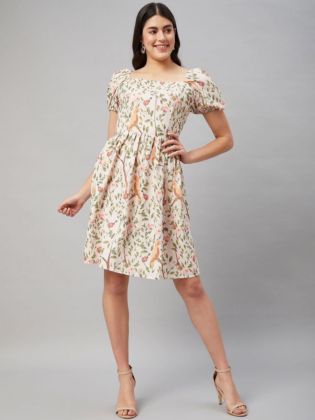 orchid hues floral print fit & flare dress