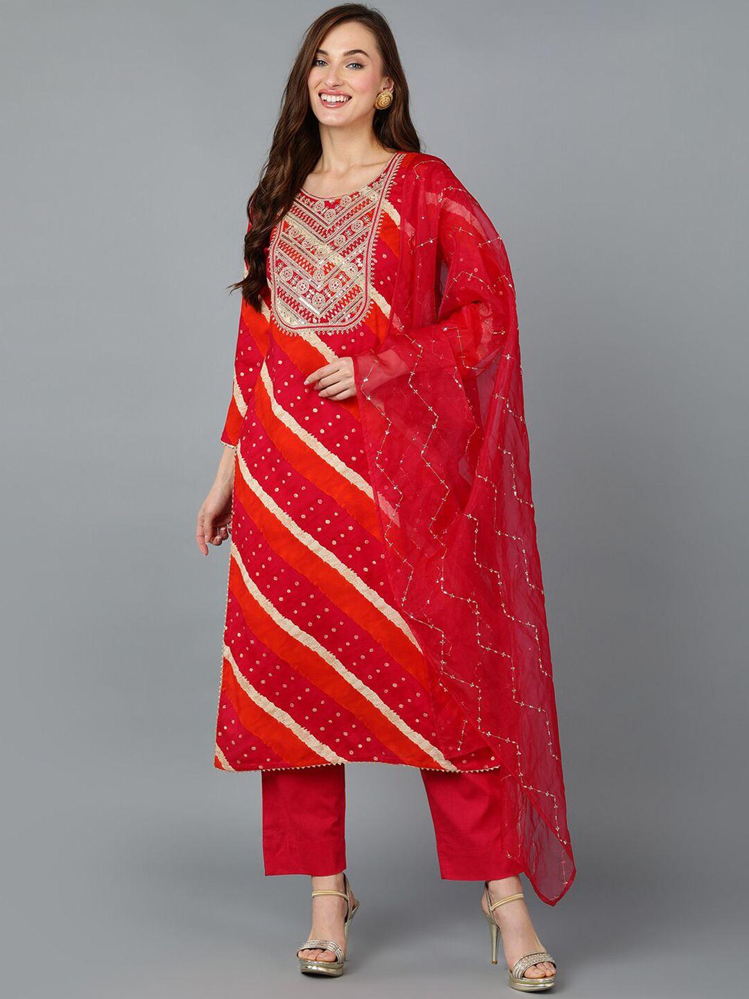 kalini leheriya printed regular sequinned kurta with trousers & dupatta