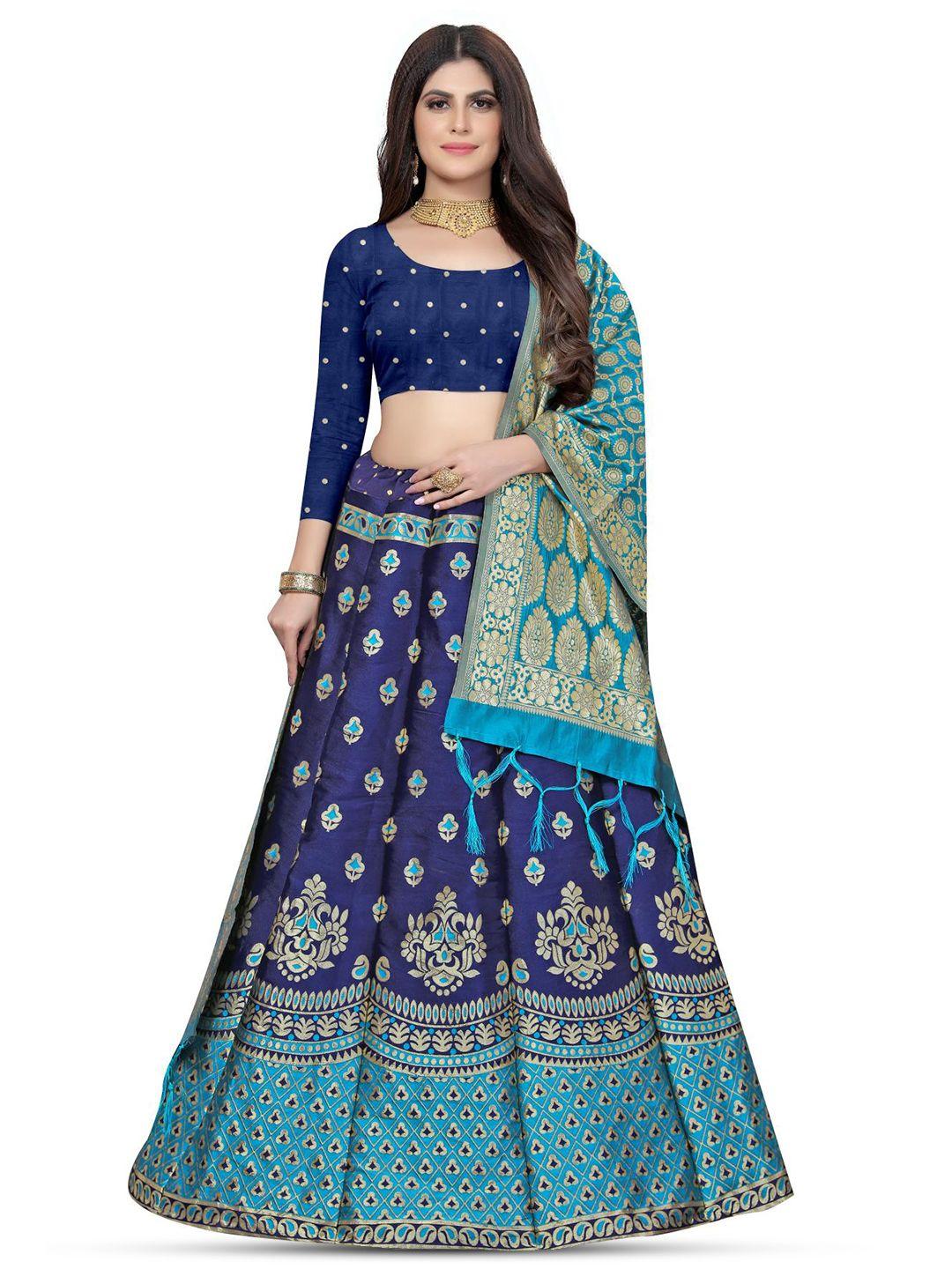 rujave ethnic motif woven design semi-stitched lehenga & unstitched blouse with dupatta