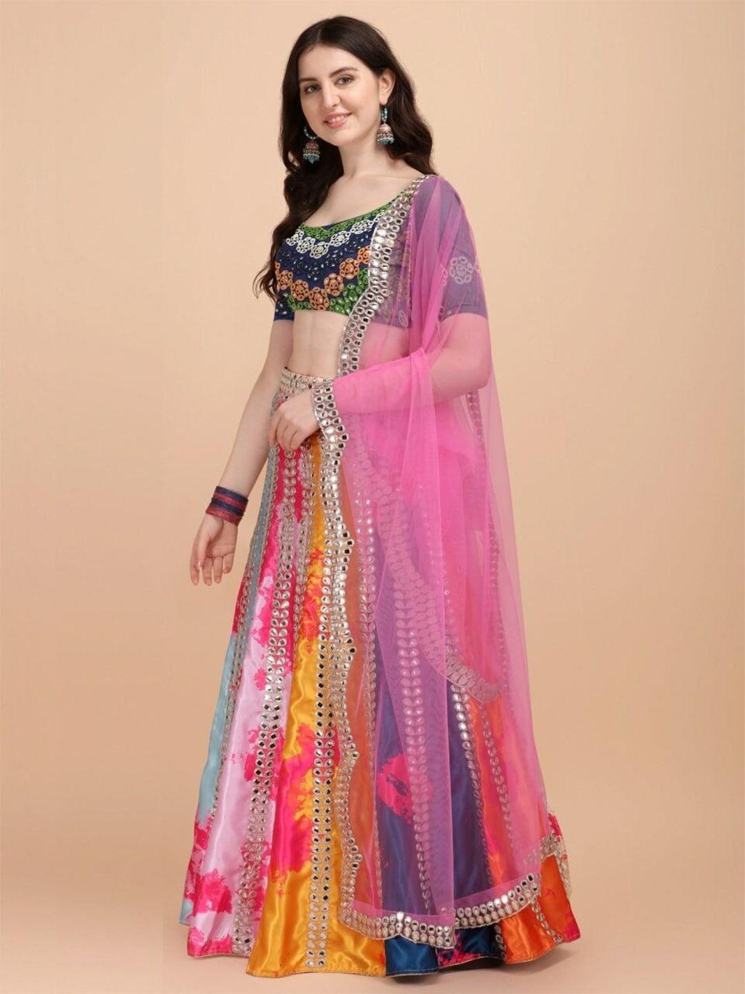 rujave embellished thread work semi-stitched lehenga & unstitched blouse with dupatta