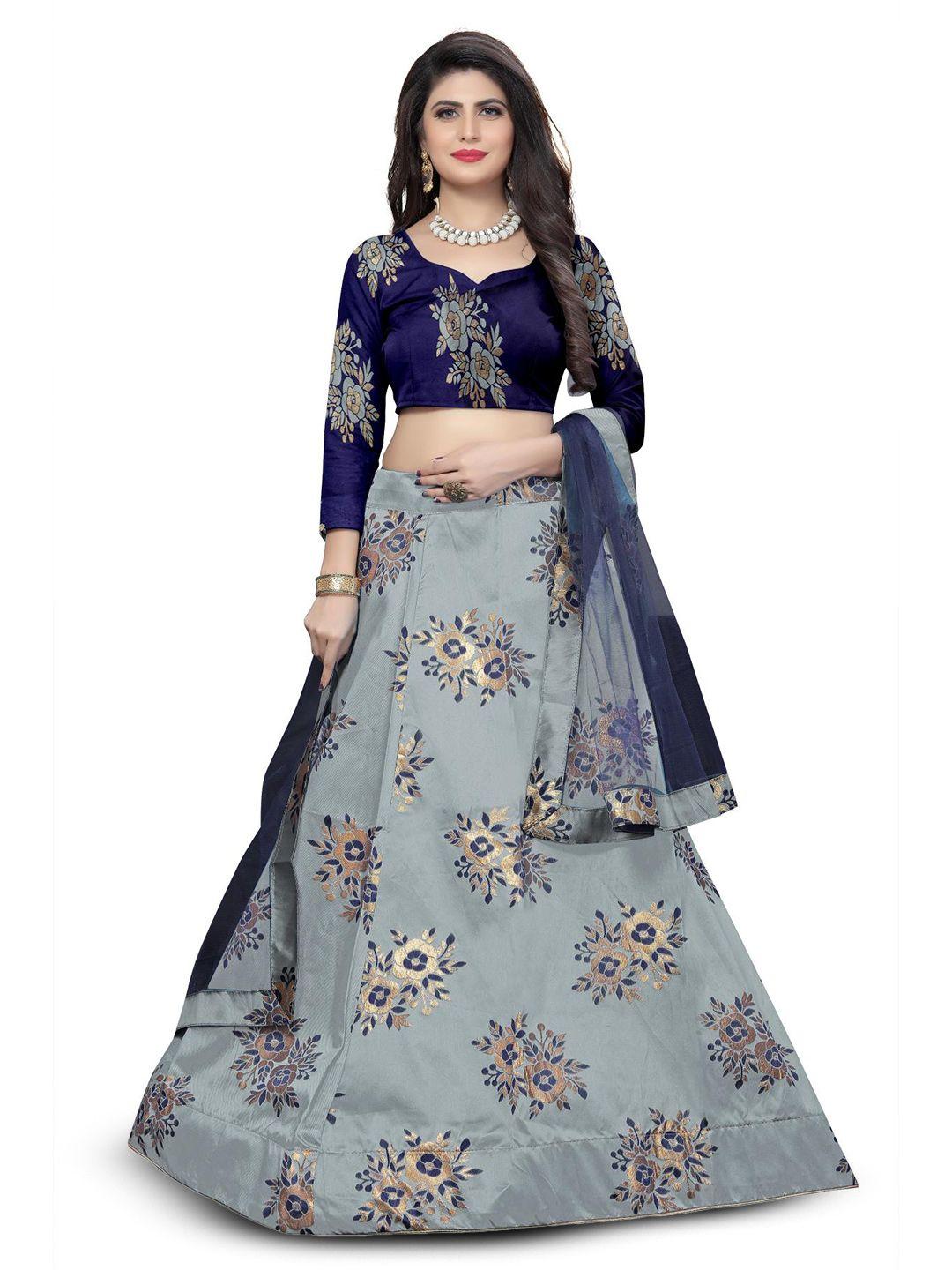 rujave floral woven design zari semi-stitched lehenga & unstitched blouse with dupatta